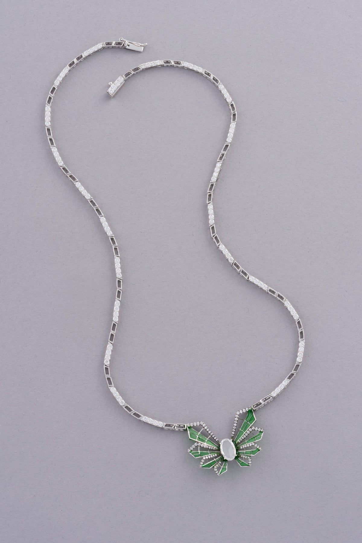 FLUTTER Butterfly Solo Necklace, White Gold, Rose-cut Diamonds and Ceramic Enamel