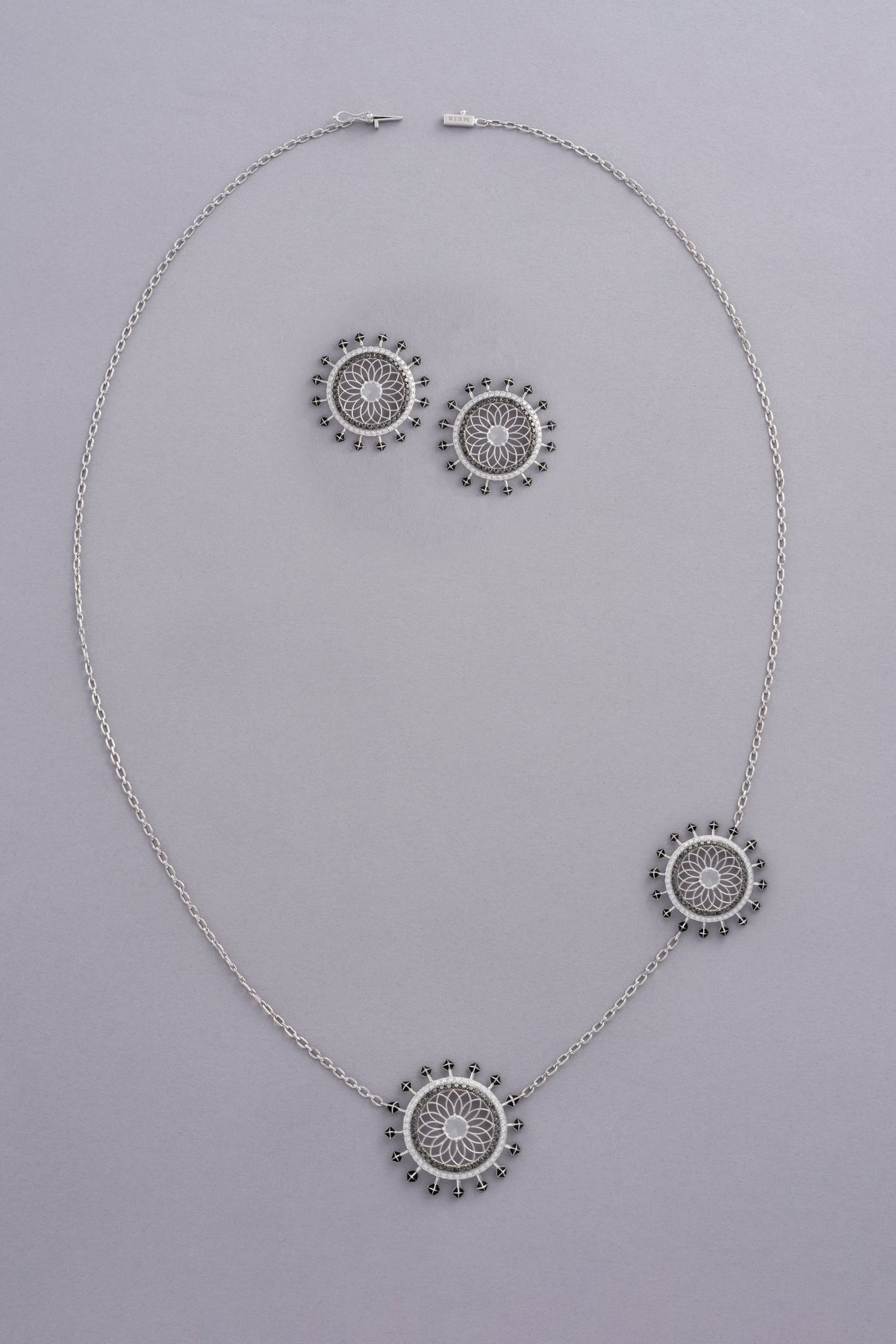 NOVA Medallion Necklace, White Gold, Rose-cut Diamonds and Ceramic Enamel