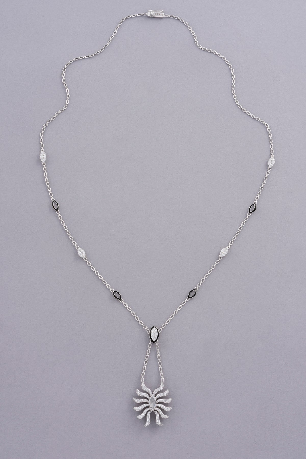 Sunburst Necklace, White Gold, Rose-cut Diamonds and Ceramic Enamel