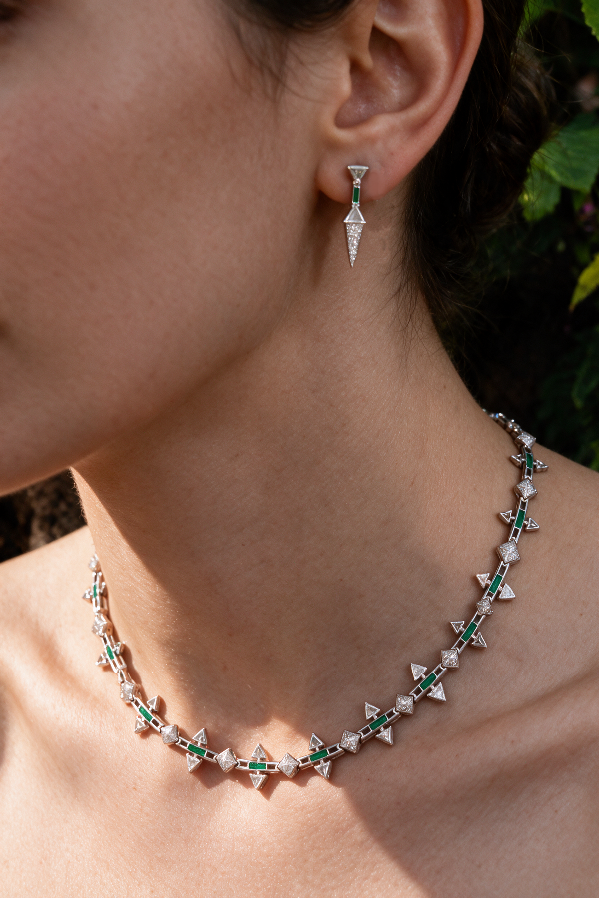 LINK Triangle Necklace, White Gold, Rose-cut Diamonds and Ceramic Enamel