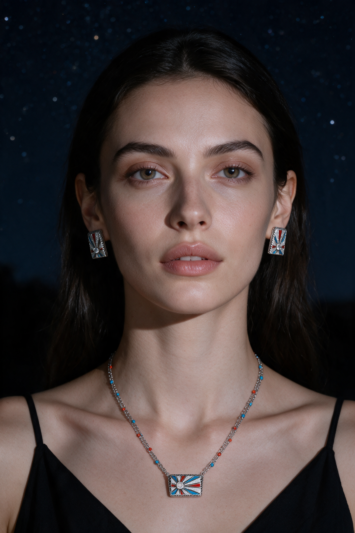 Sunray Necklace, White Gold, Rose-cut Diamonds and Ceramic Enamel