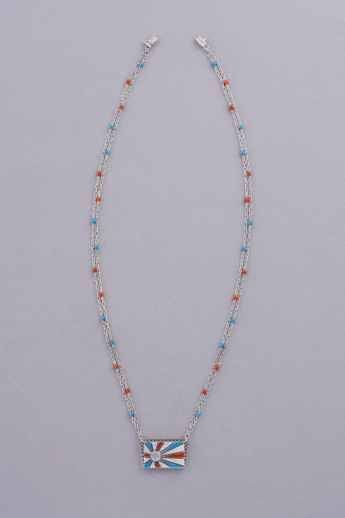 Sunray Necklace, White Gold, Rose-cut Diamonds and Ceramic Enamel