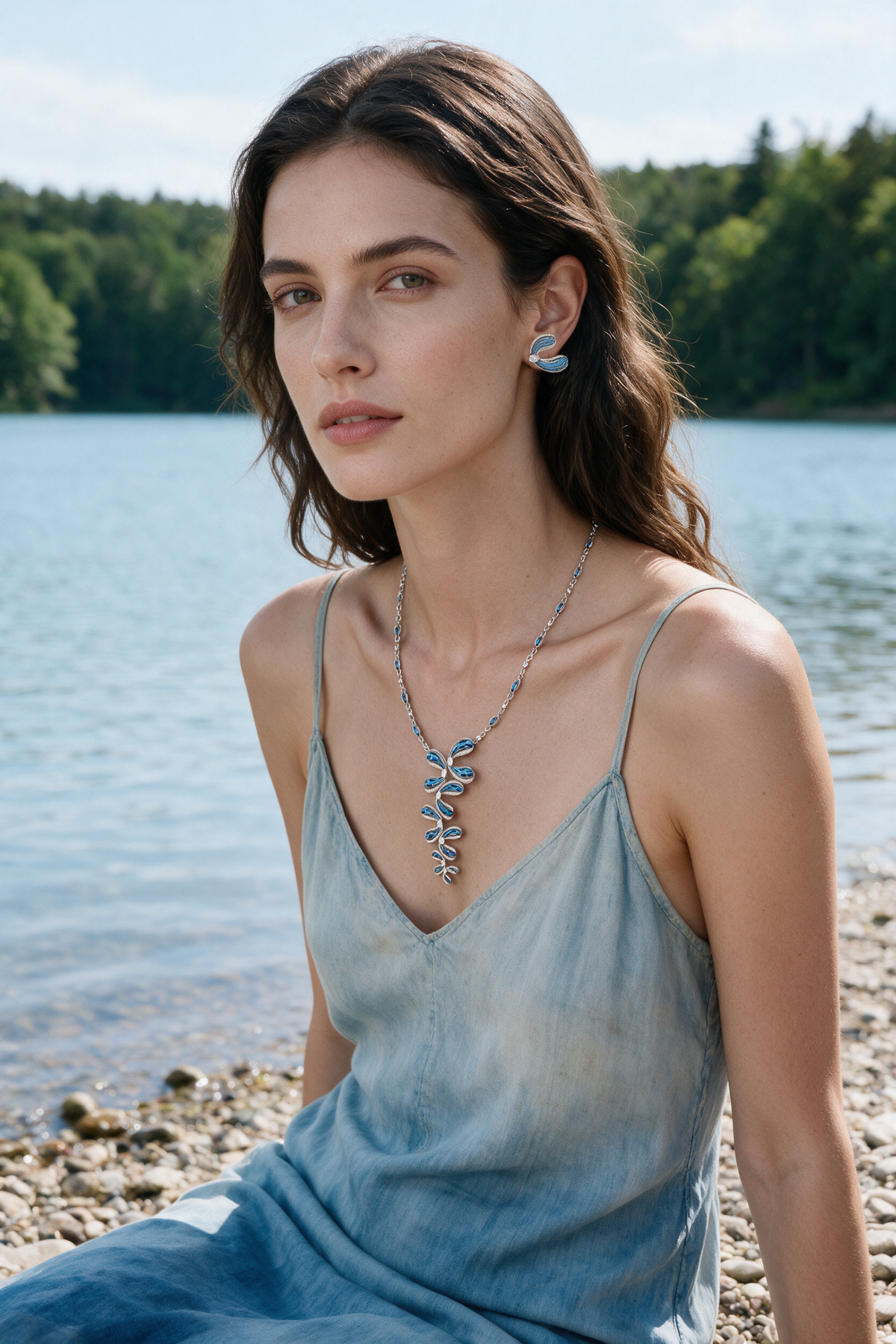 FLUTTER Butterfly Cascade Necklace, White Gold, Rose-cut Diamonds and Ceramic Enamel