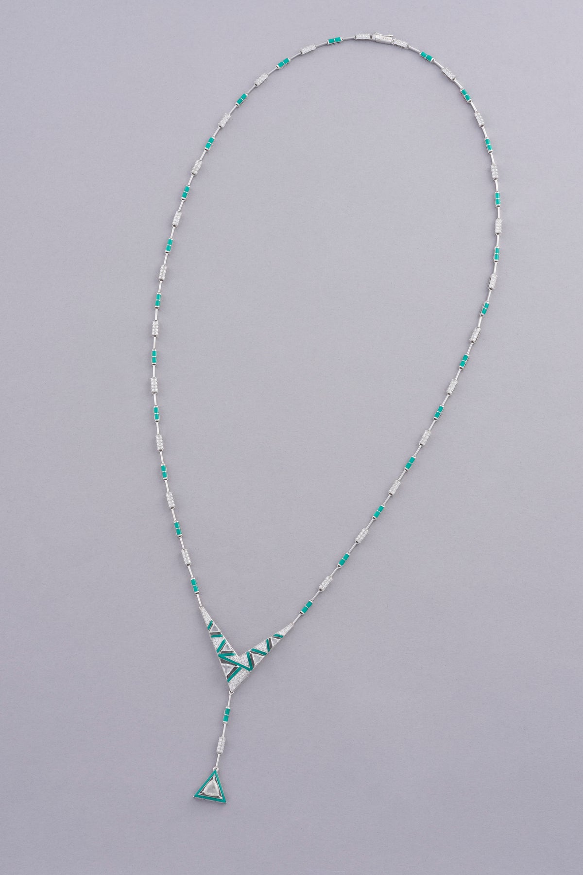 PRISM Facet Necklace, White Gold, Rose-cut Diamonds and Ceramic Enamel