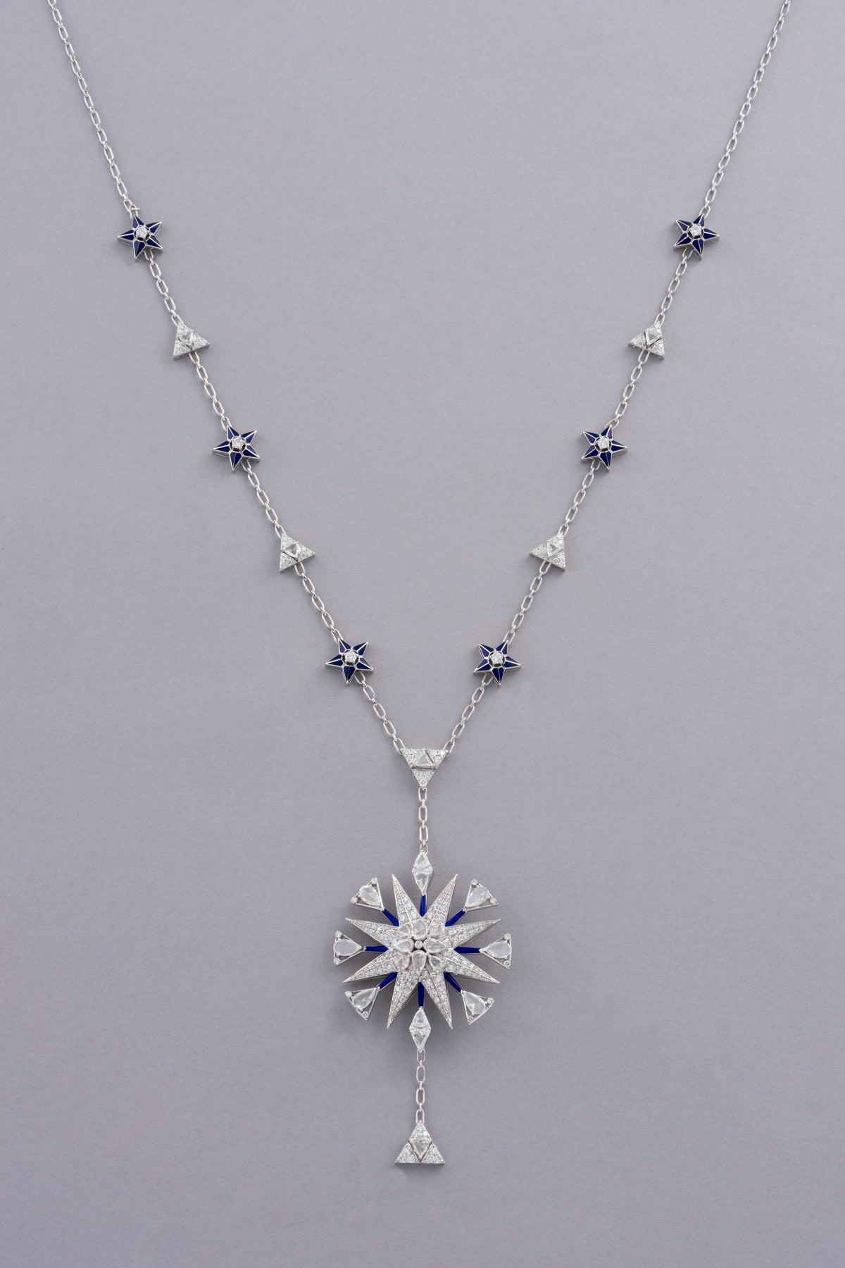 NOVA Radiant Burst Necklace, White Gold, Rose-cut Diamonds and Ceramic Enamel