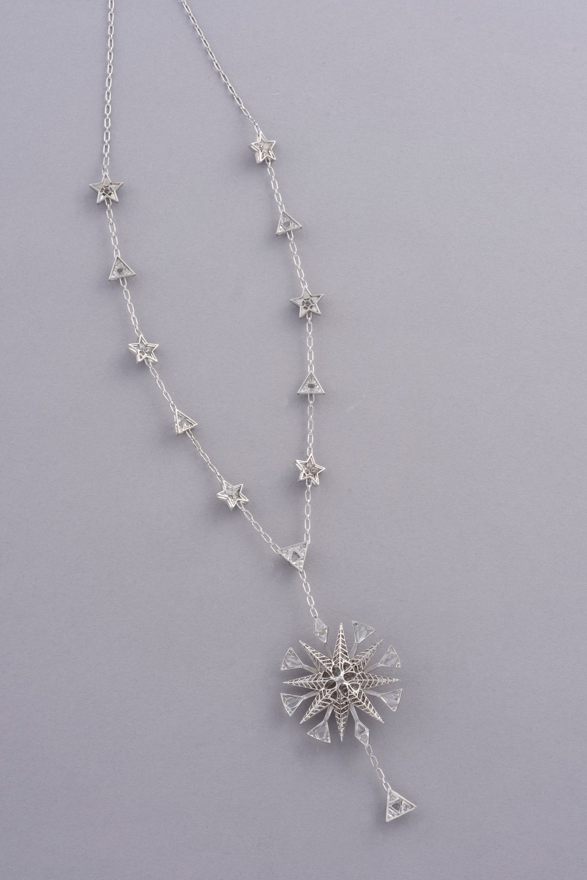 NOVA Radiant Burst Necklace, White Gold, Rose-cut Diamonds and Ceramic Enamel