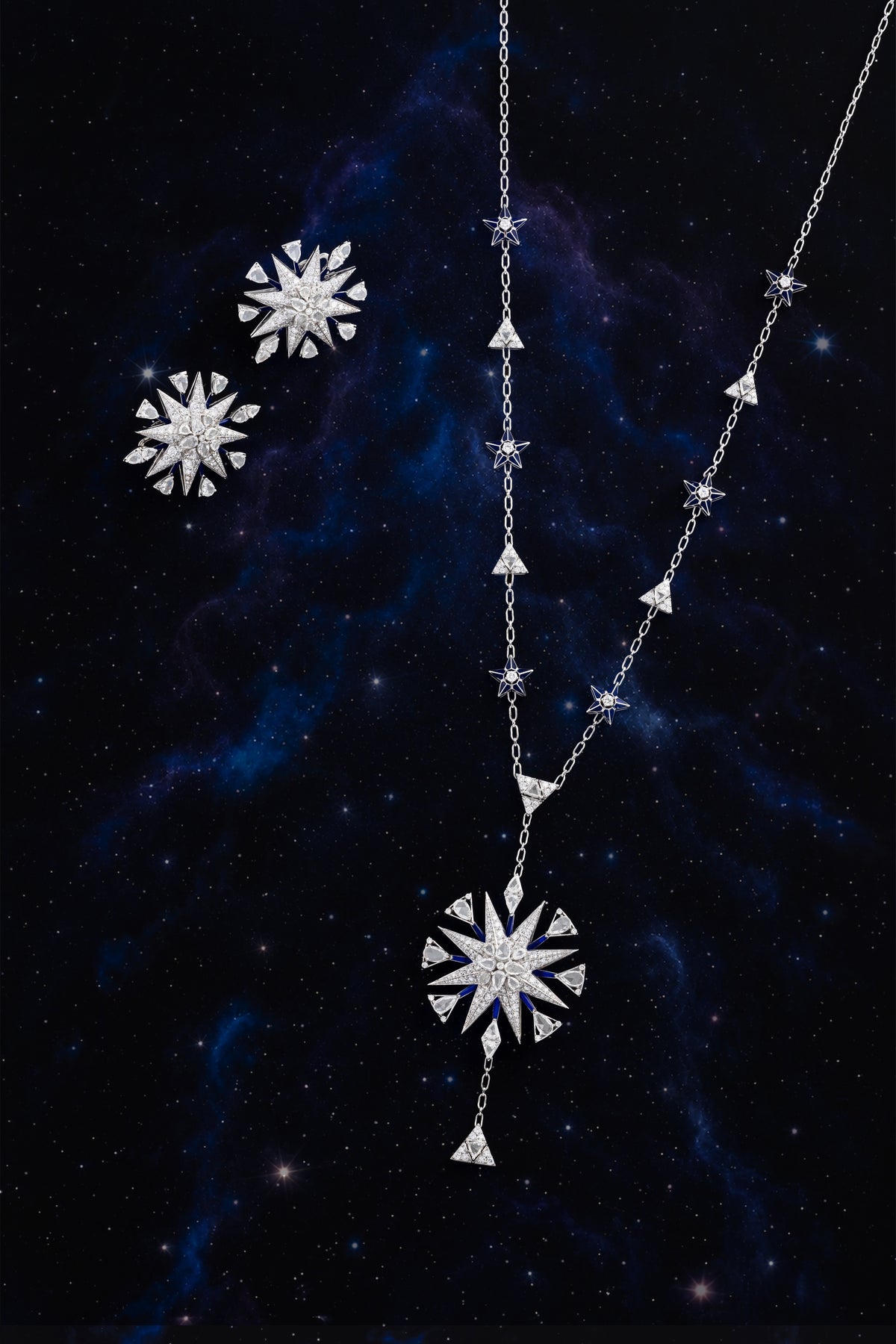 NOVA Radiant Burst Necklace, White Gold, Rose-cut Diamonds and Ceramic Enamel