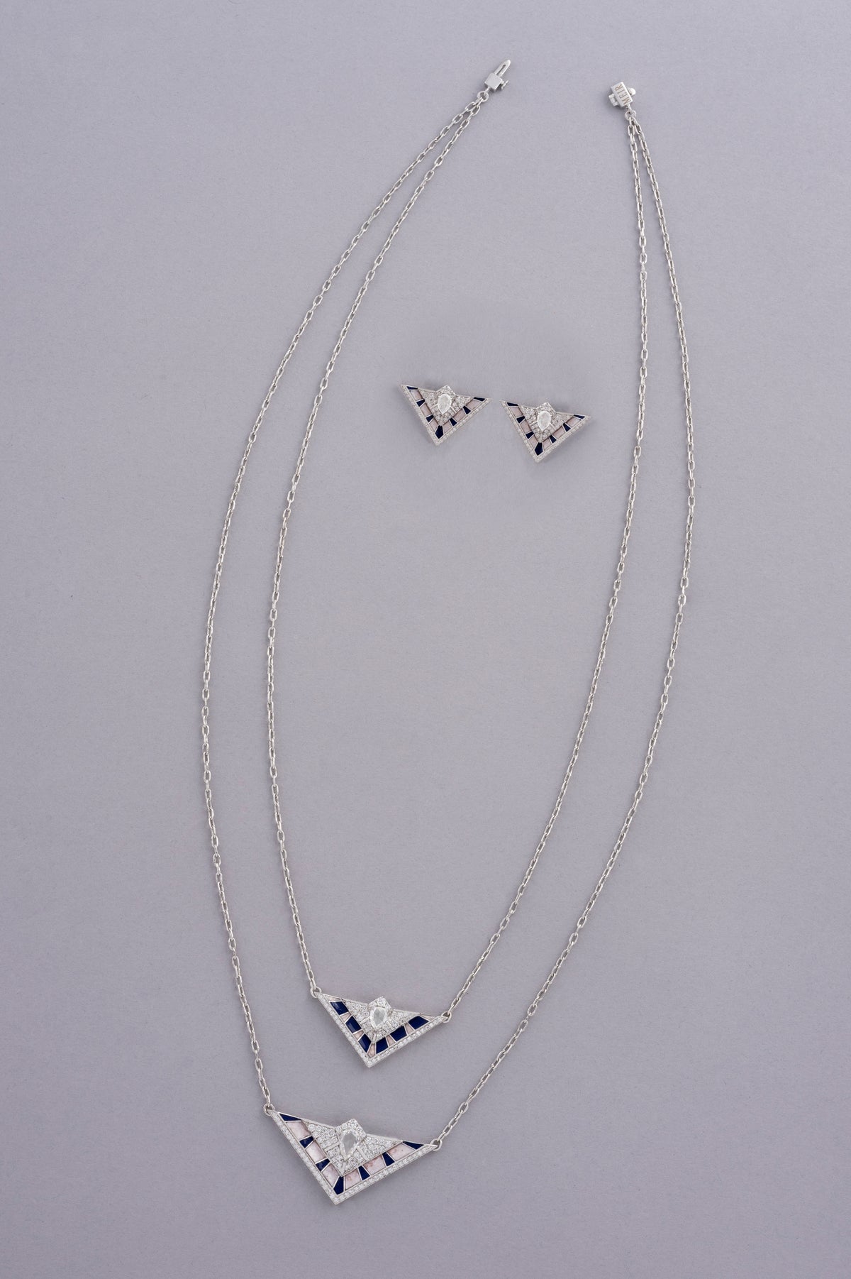 PRISM Chevron Necklace, White Gold, Rose-cut Diamonds and Ceramic Enamel