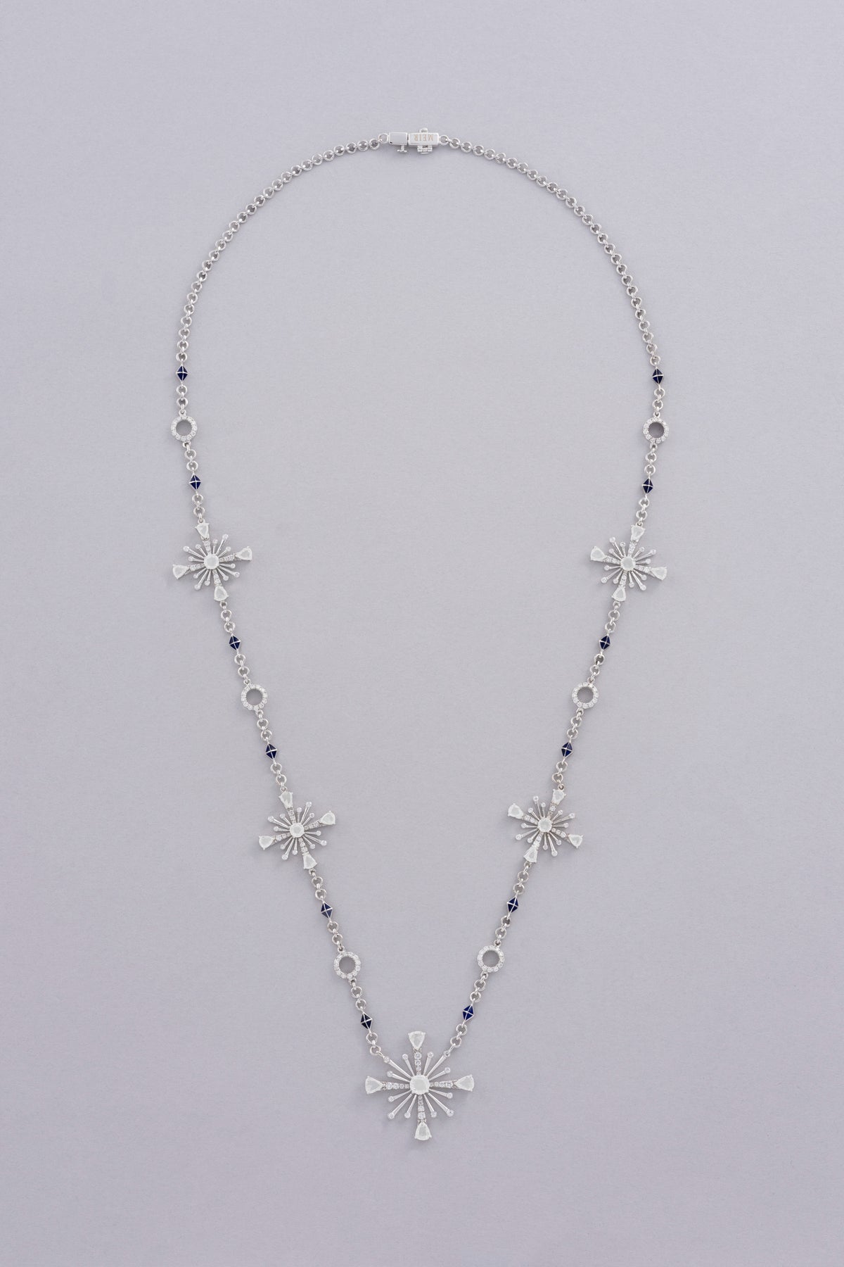 CROWN Sequence Necklace, White Gold, Rose-cut Diamonds and Ceramic Enamel