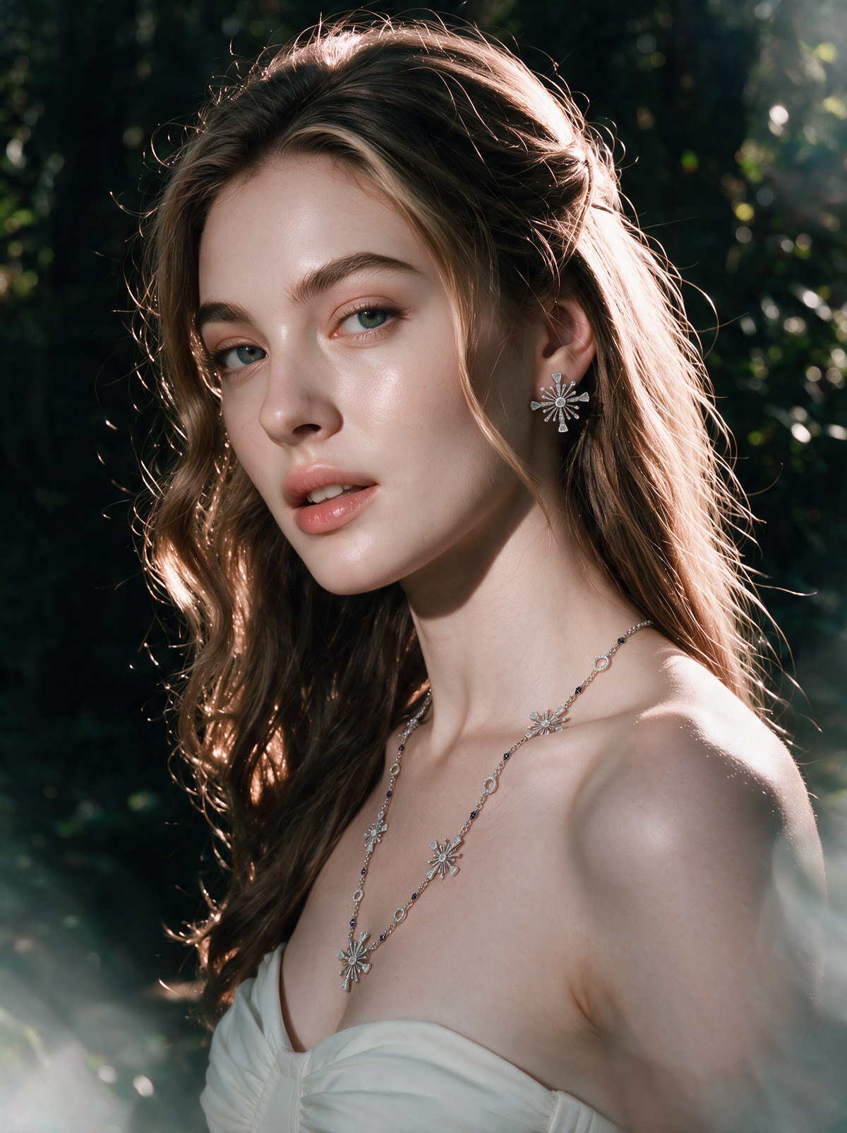 CROWN Sequence Necklace, White Gold, Rose-cut Diamonds and Ceramic Enamel