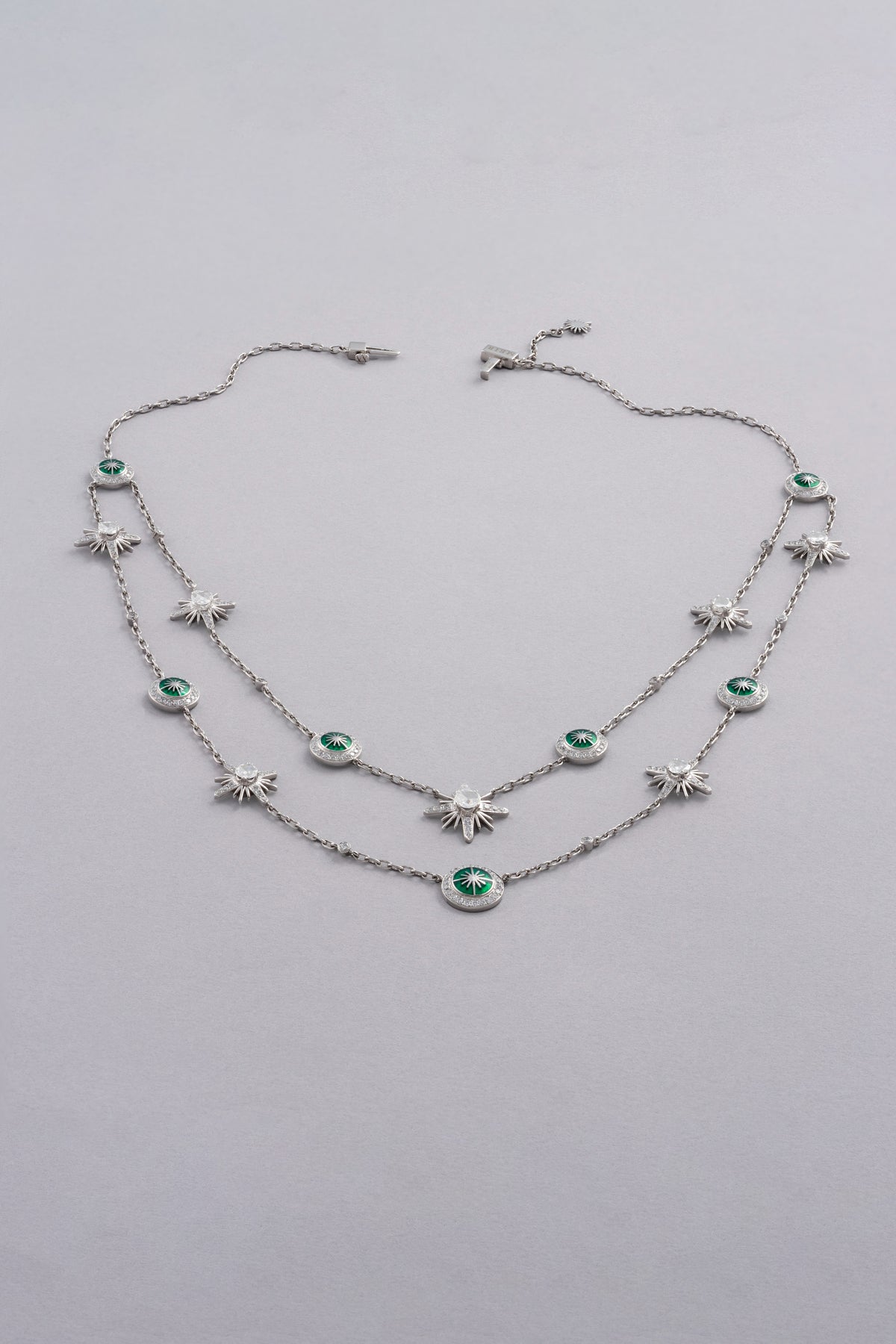 CROWN Medallion Necklace, White Gold, Rose-cut Diamonds and Ceramic Enamel