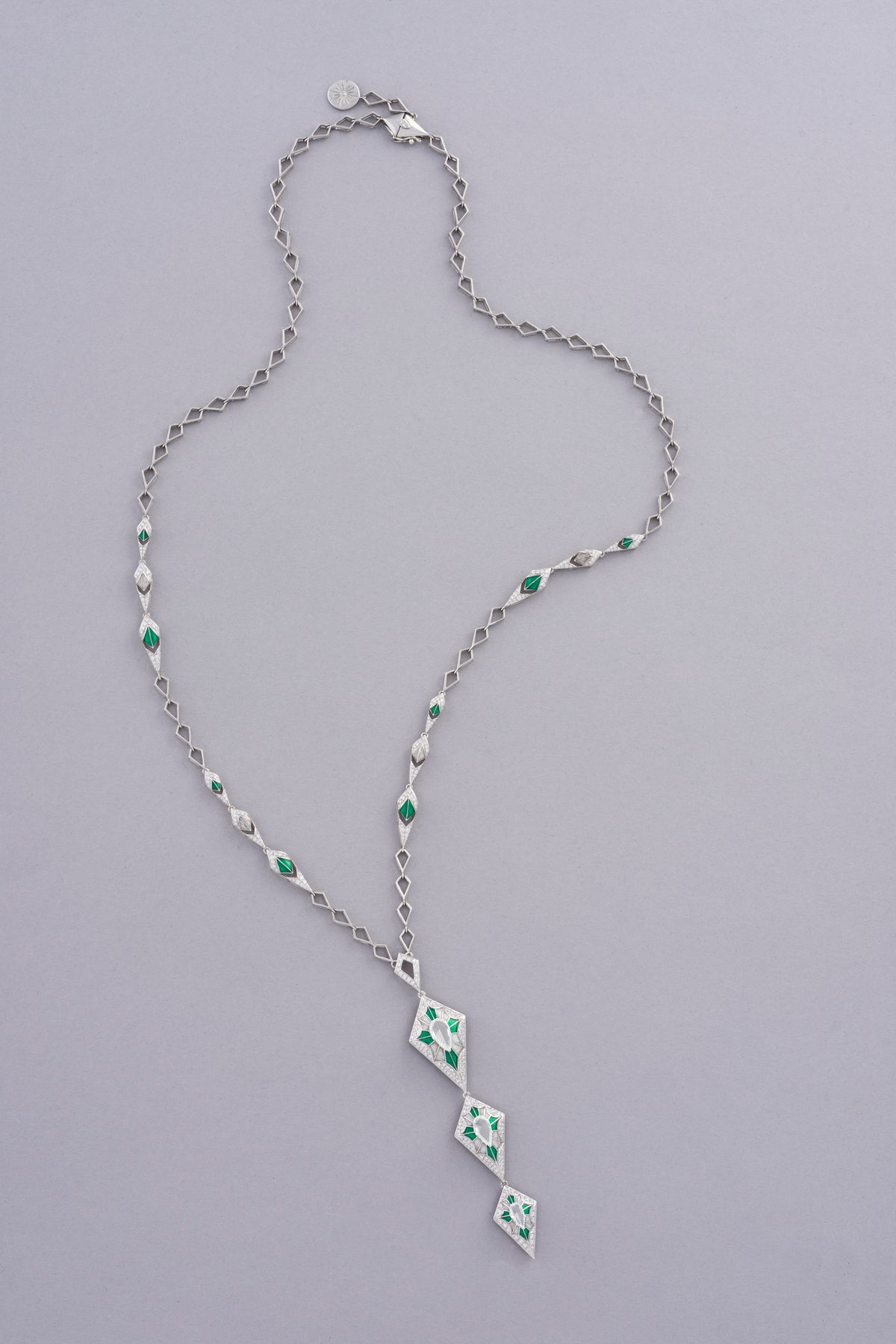 PRISM Kite Necklace, White Gold, Rose-cut Diamonds and Ceramic Enamel