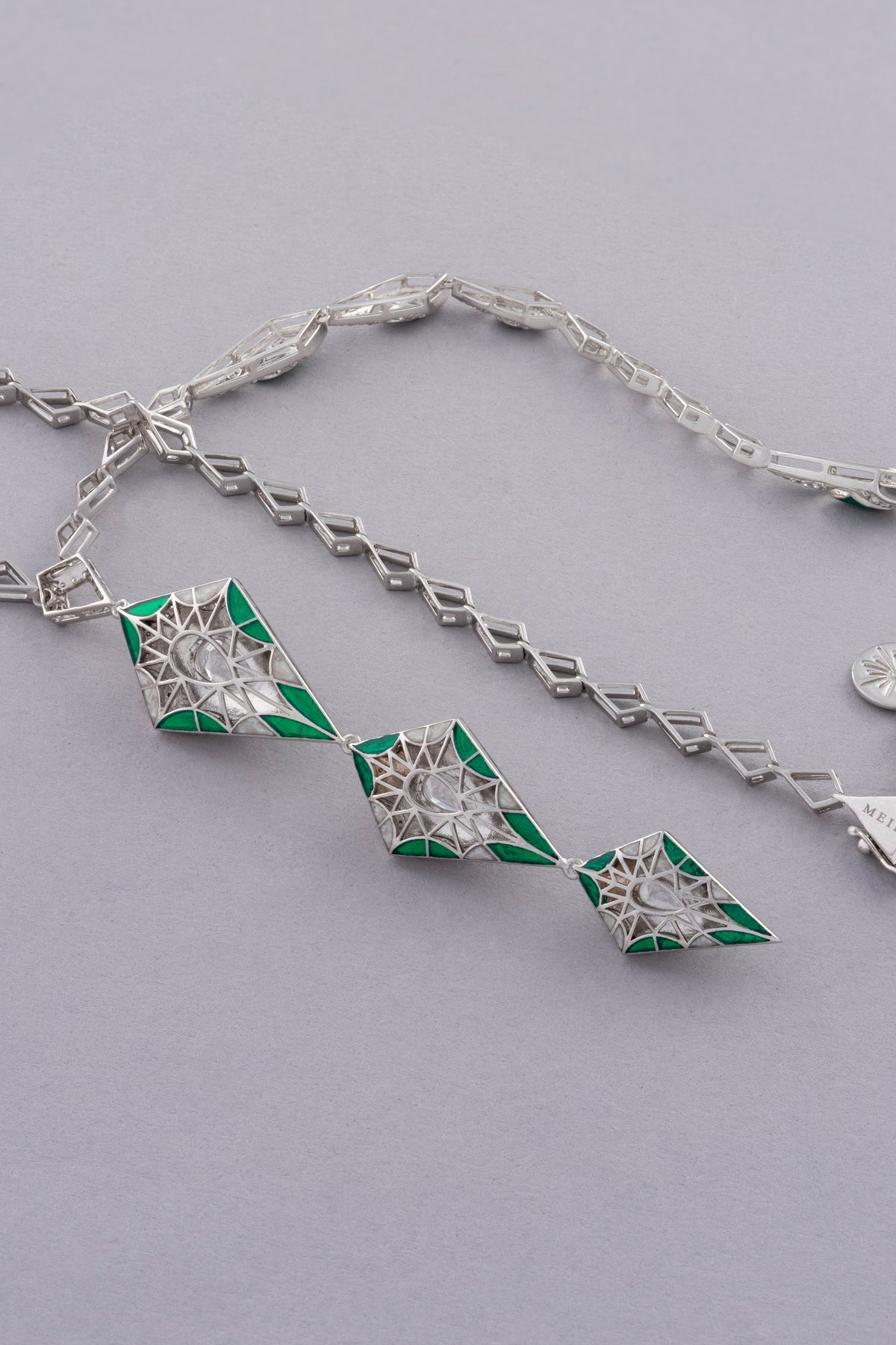 PRISM Kite Necklace, White Gold, Rose-cut Diamonds and Ceramic Enamel