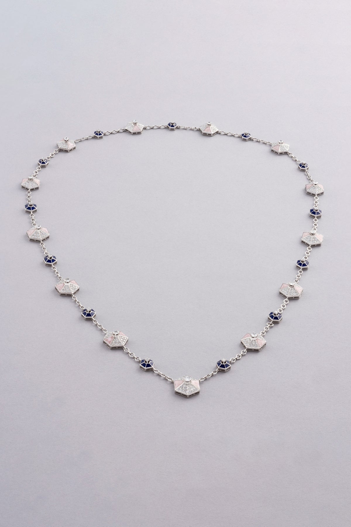 HEXA Honeycomb Bloom Necklace, White Gold, Rose-cut Diamonds and Ceramic Enamel