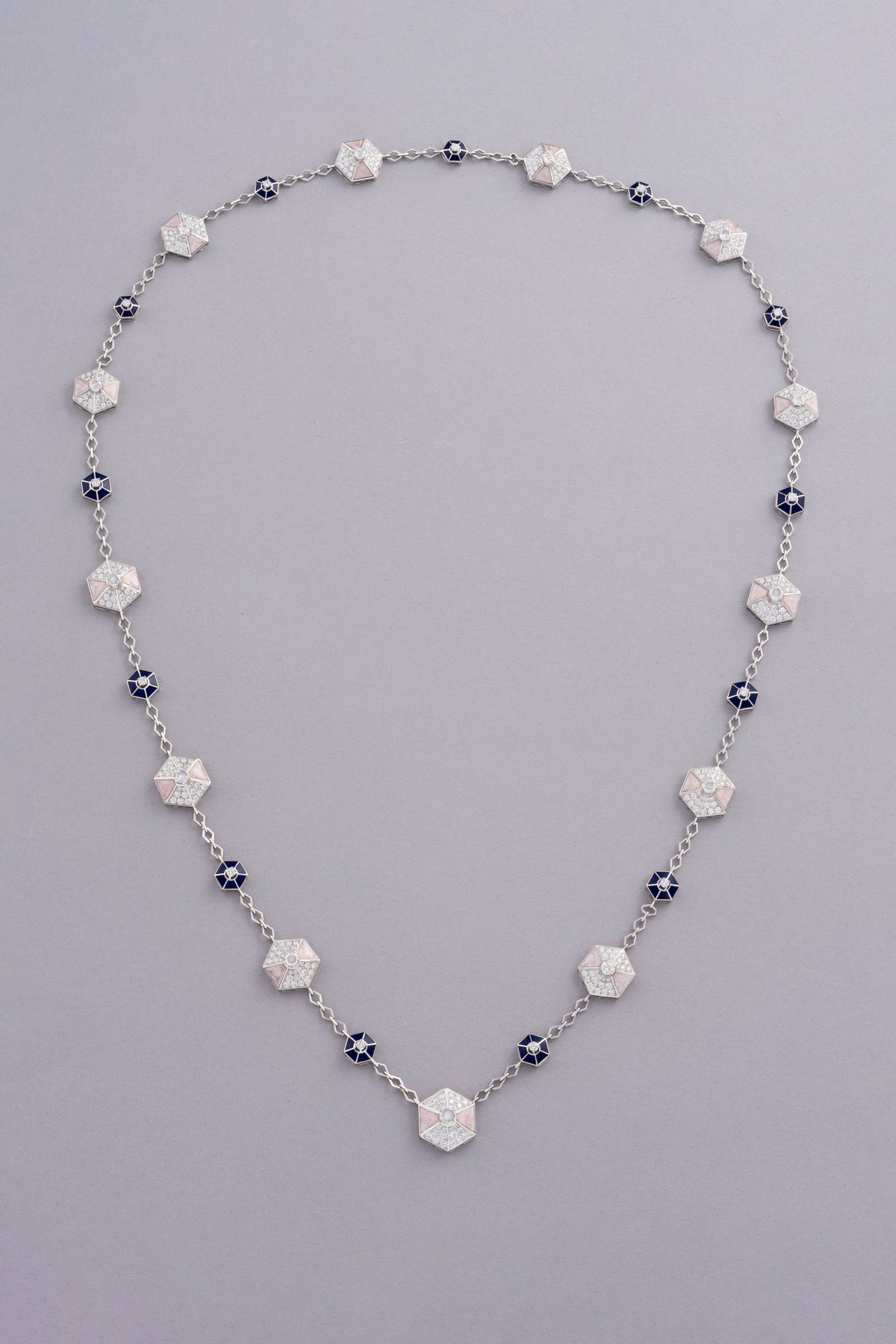 HEXA Honeycomb Bloom Necklace, White Gold, Rose-cut Diamonds and Ceramic Enamel