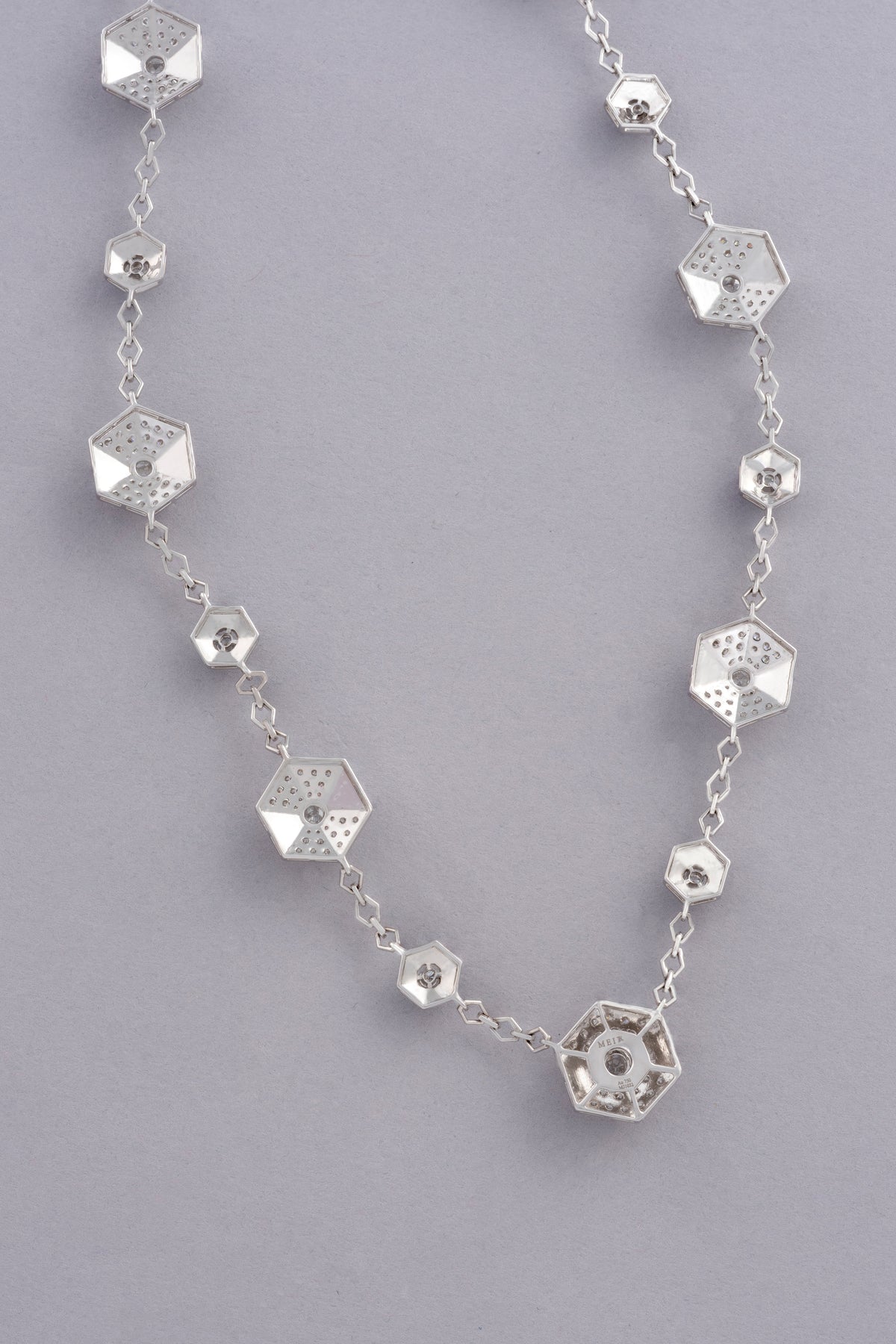 HEXA Honeycomb Bloom Necklace, White Gold, Rose-cut Diamonds and Ceramic Enamel