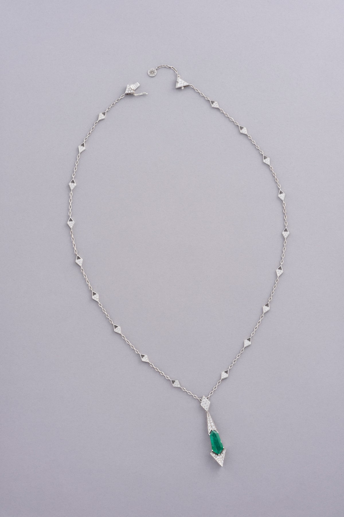 PRISM Column Necklace, White Gold, Brilliant-cut Diamonds and Emeralds
