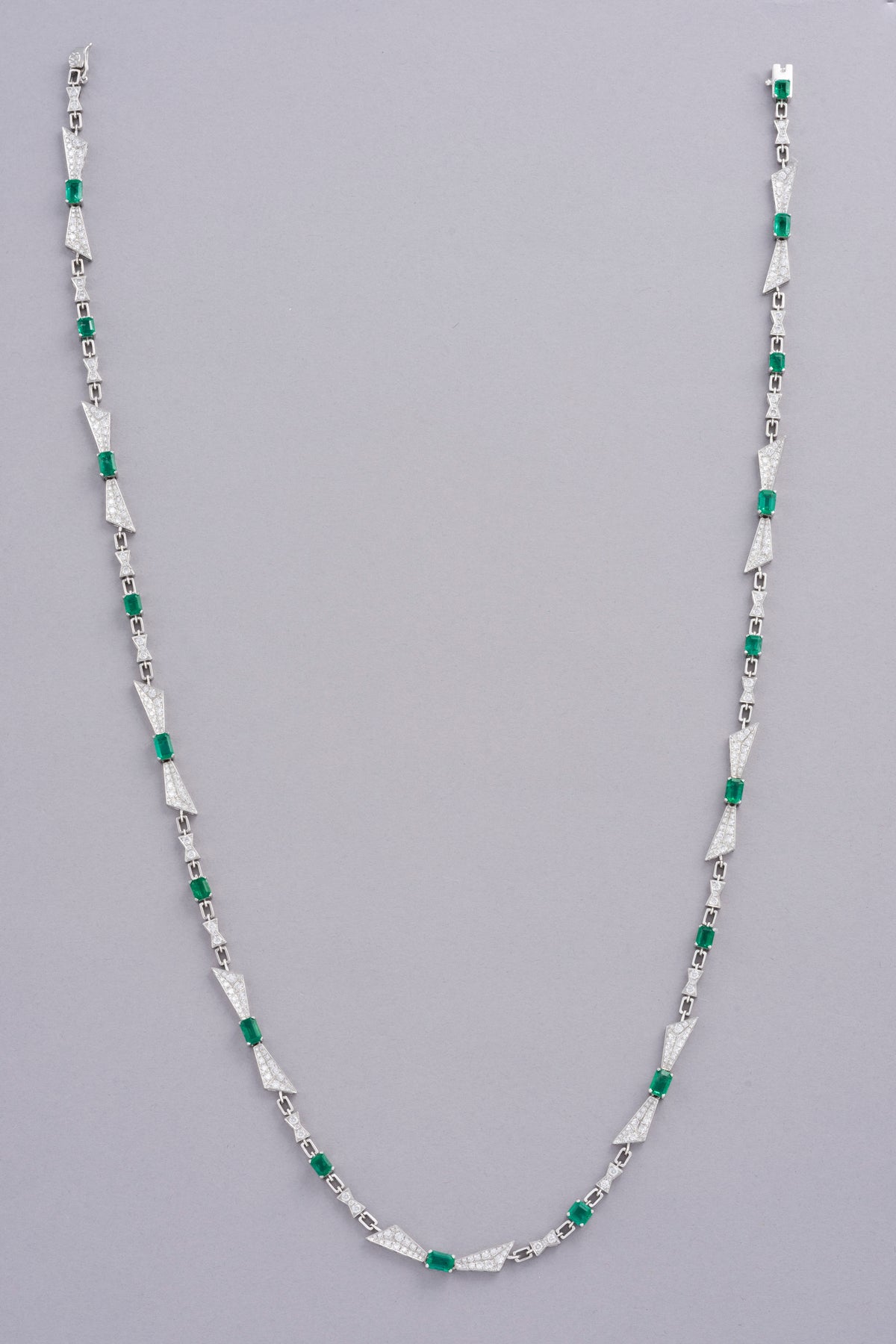 PRISM Emerald-Cut Necklace, White Gold, Brilliant-cut Diamonds and Emeralds
