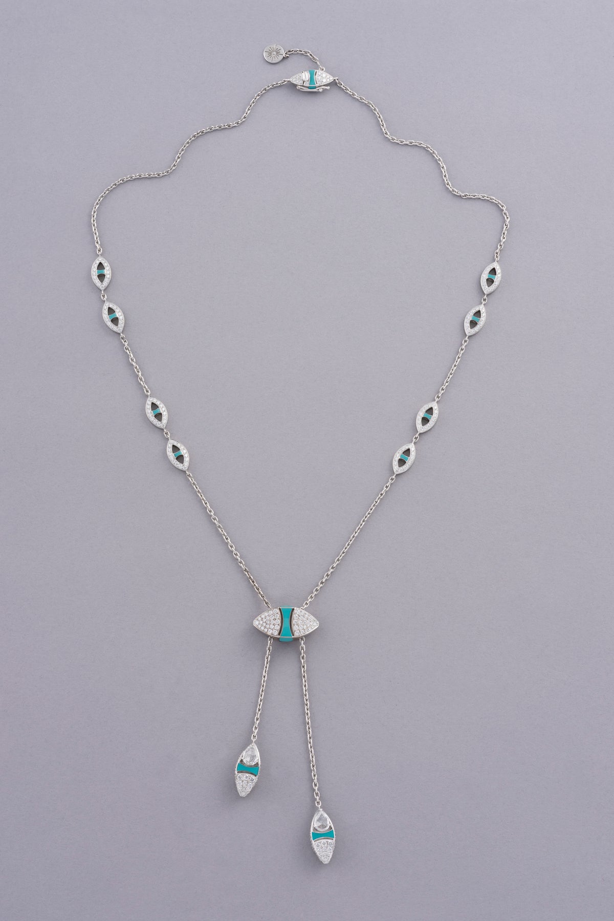 DEW Ripple Necklace, White Gold, Rose-cut Diamonds and Ceramic Enamel