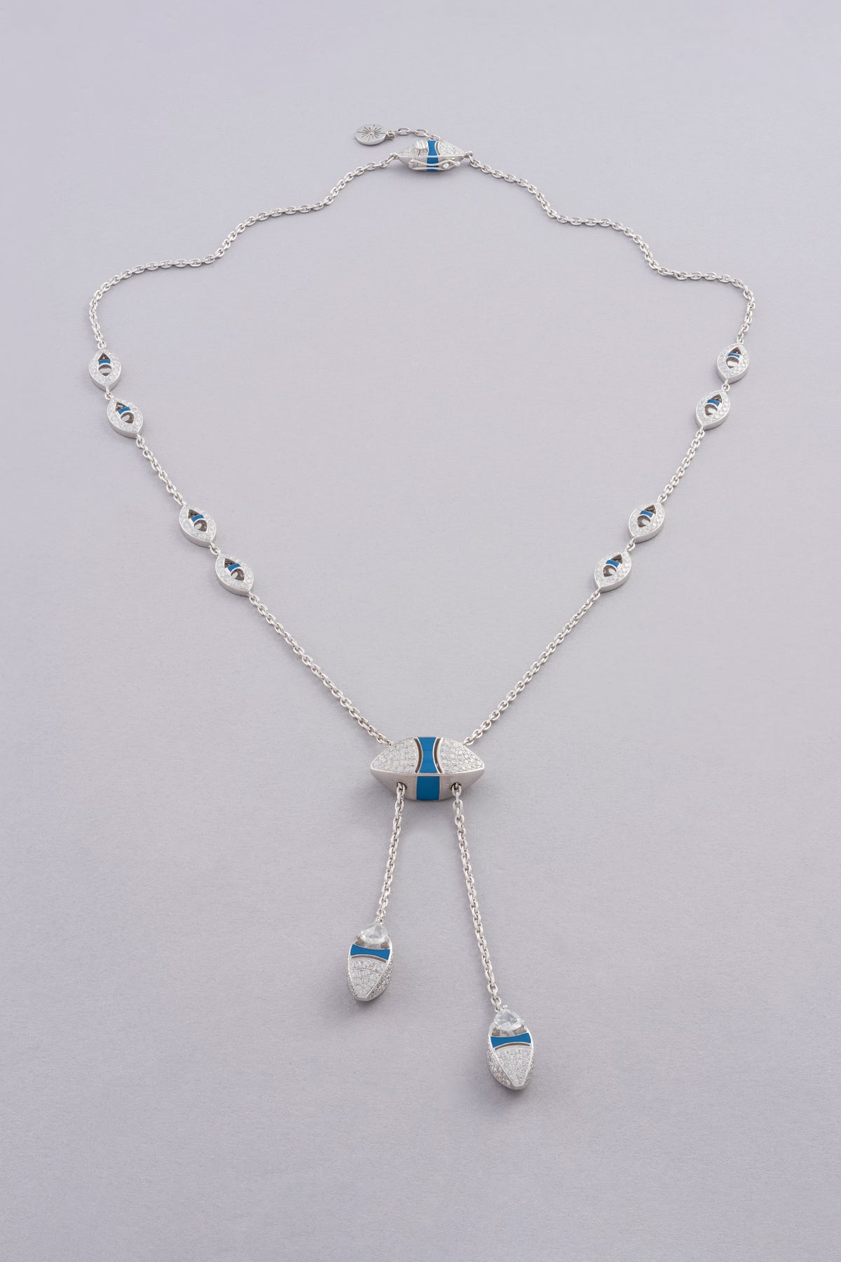 DEW Lagoon Necklace, White Gold, Rose-cut Diamonds and Ceramic Enamel