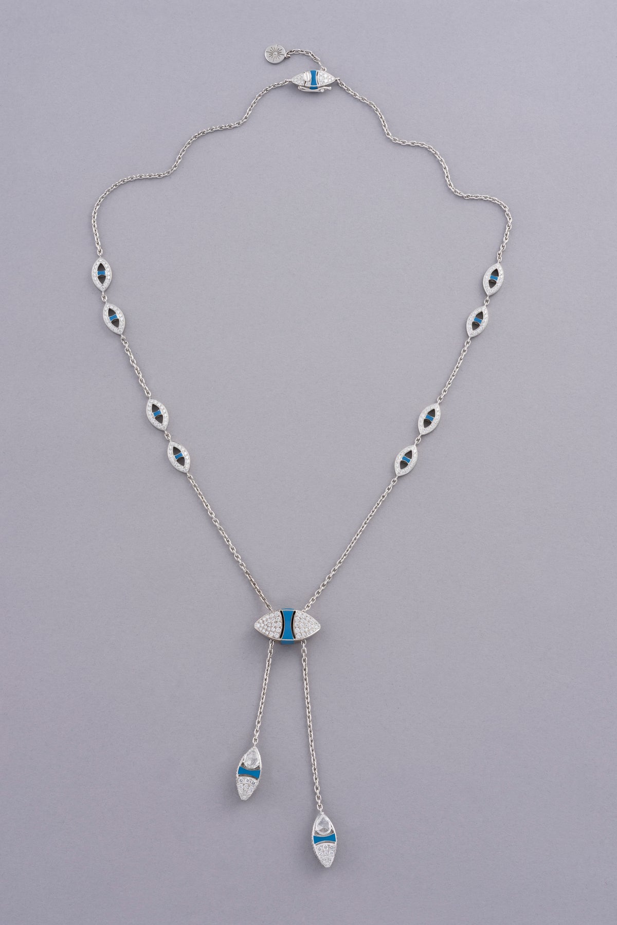 DEW Lagoon Necklace, White Gold, Rose-cut Diamonds and Ceramic Enamel