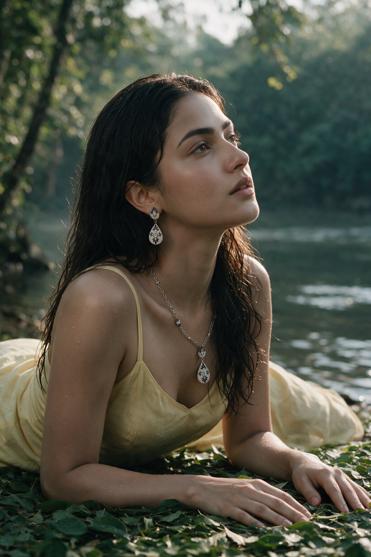 DEW Bloom Necklace, White Gold, Rose-cut Diamonds and Ceramic Enamel