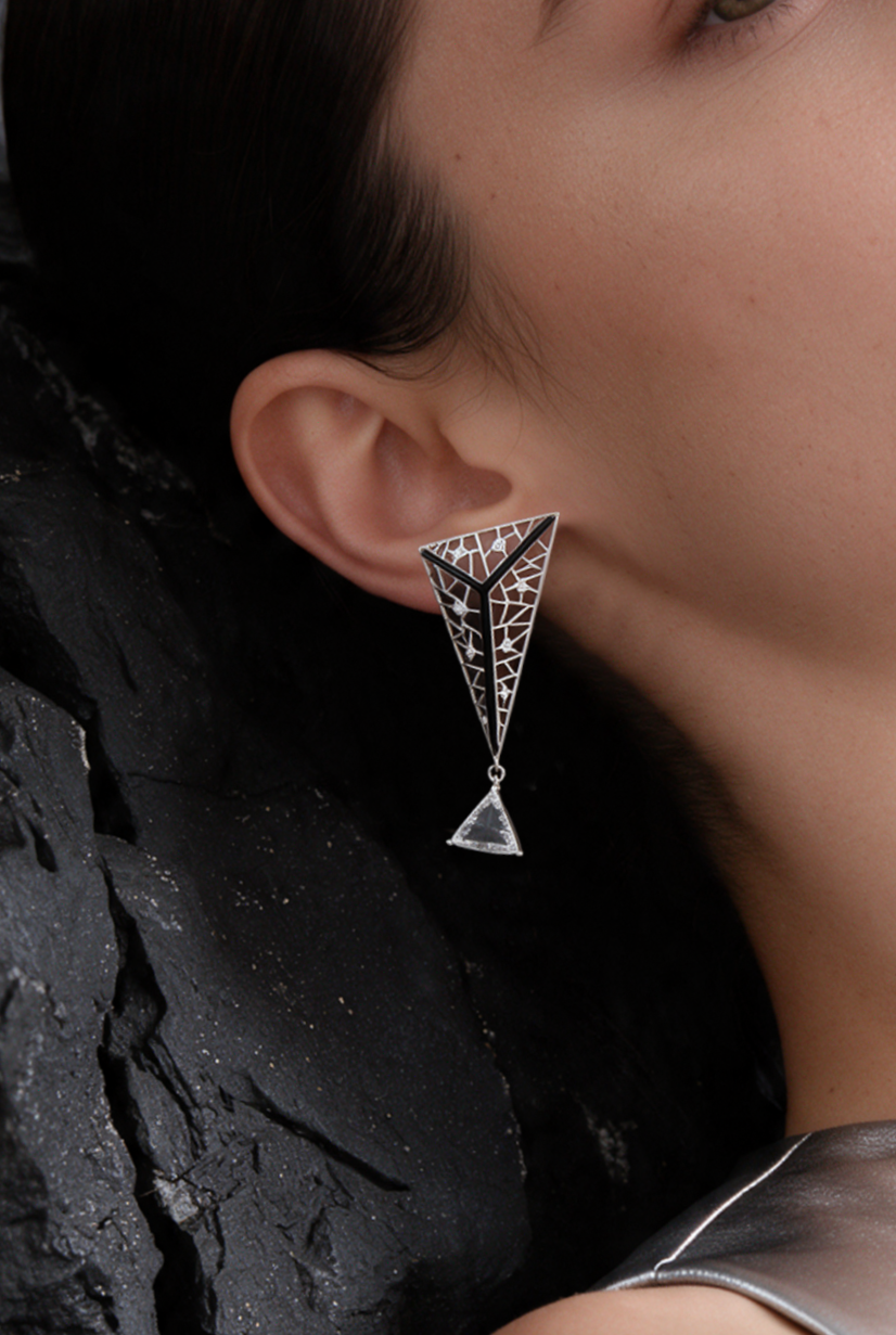 PRISM Earrings, White Gold, Rose-cut Diamonds and Ceramic Enamel