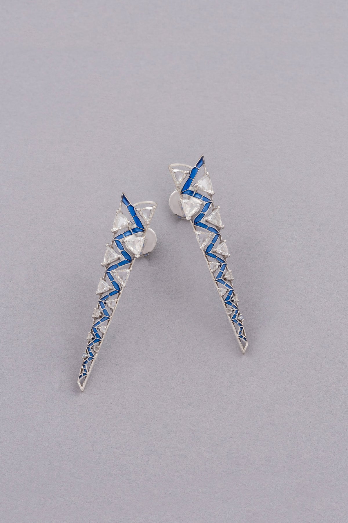 Icicle Earrings, White Gold, Rose-cut Diamonds and Ceramic Enamel