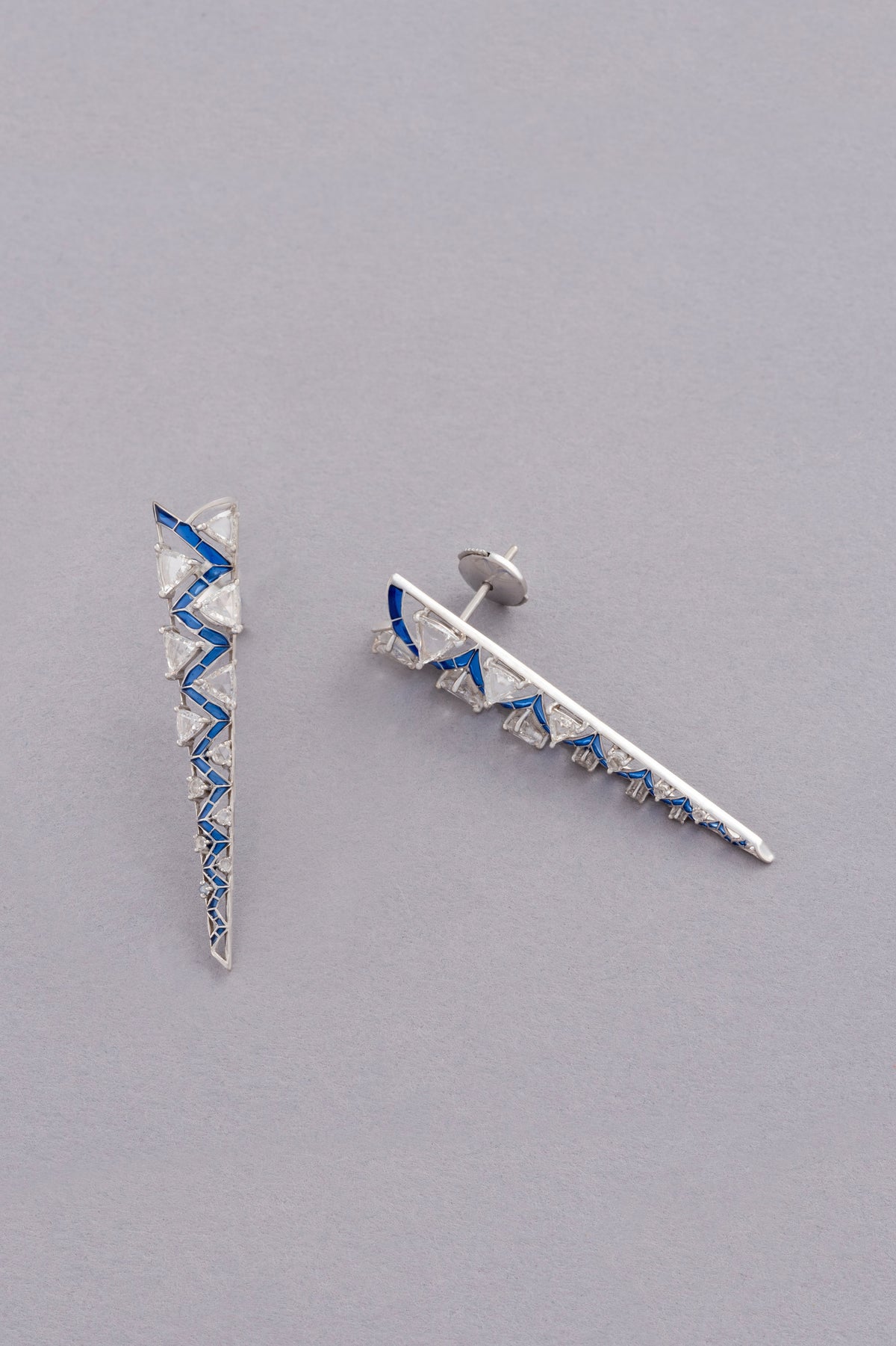 Icicle Earrings, White Gold, Rose-cut Diamonds and Ceramic Enamel