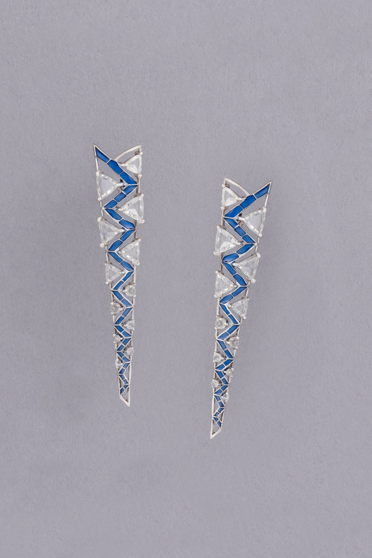 Icicle Earrings, White Gold, Rose-cut Diamonds and Ceramic Enamel