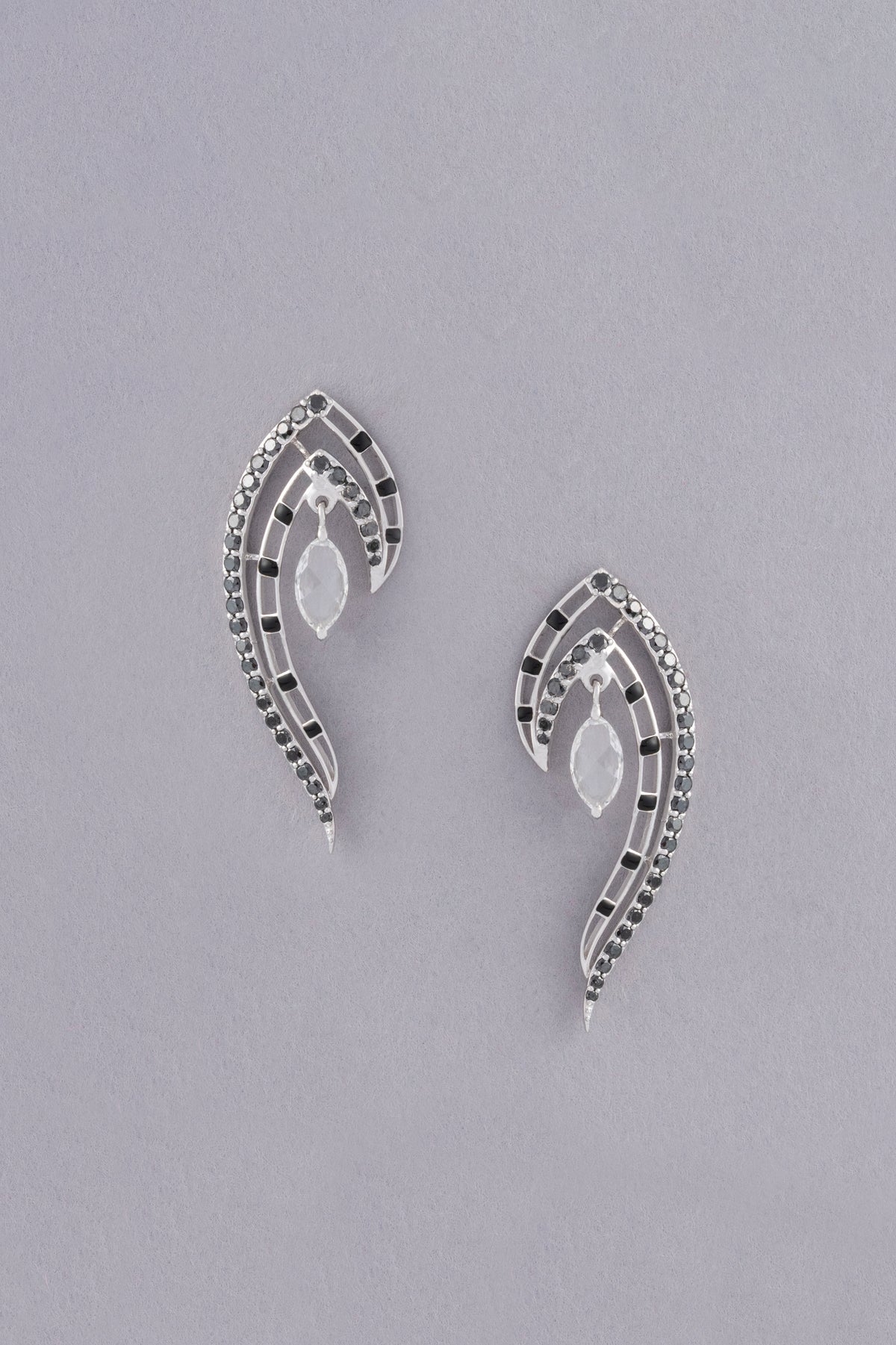 Flame Earrings, White Gold, Rose-cut Diamonds and Ceramic Enamel