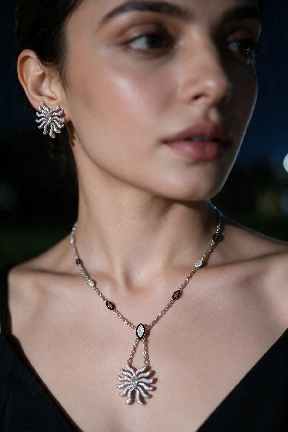 Sunburst Earrings, White Gold, Rose-cut Diamonds