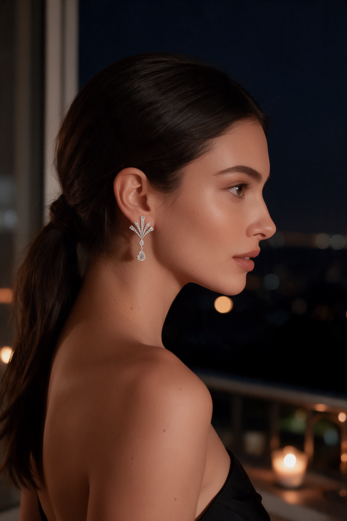 Fan Earrings, White Gold, Rose-cut Diamonds