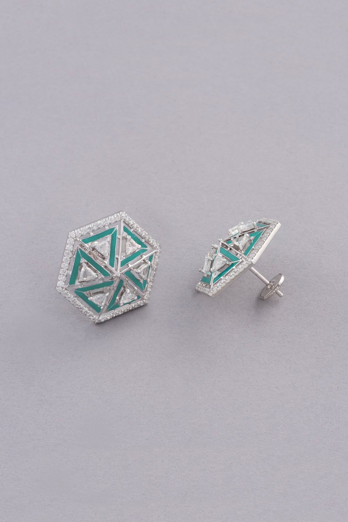 PRISM Facet Earrings, White Gold, Rose-cut Diamonds and Ceramic Enamel