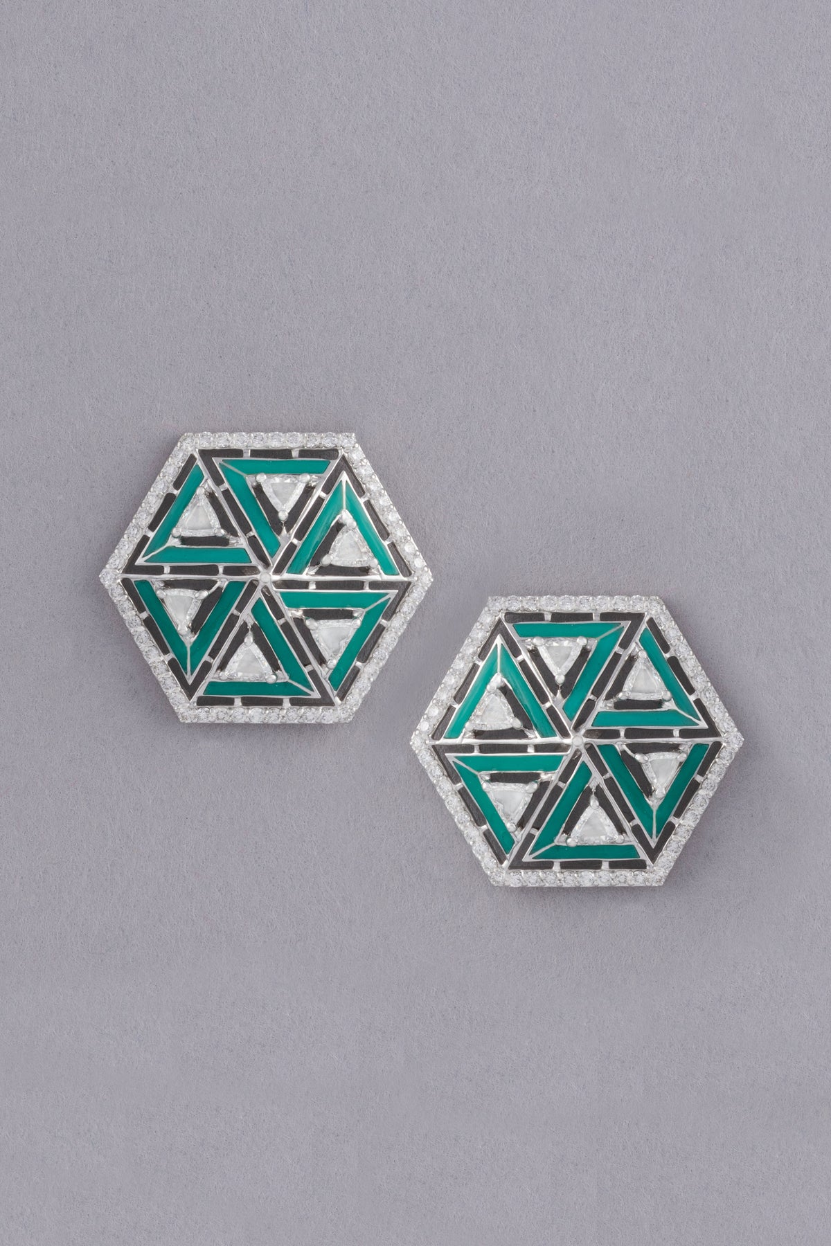 PRISM Facet Earrings, White Gold, Rose-cut Diamonds and Ceramic Enamel