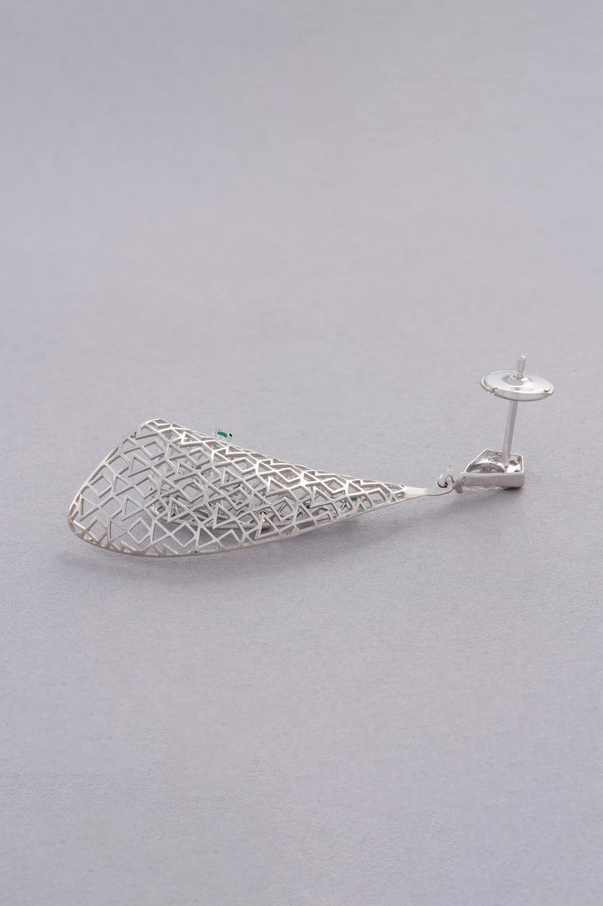 Veil Earrings, White Gold, Rose-cut Diamonds and Emeralds
