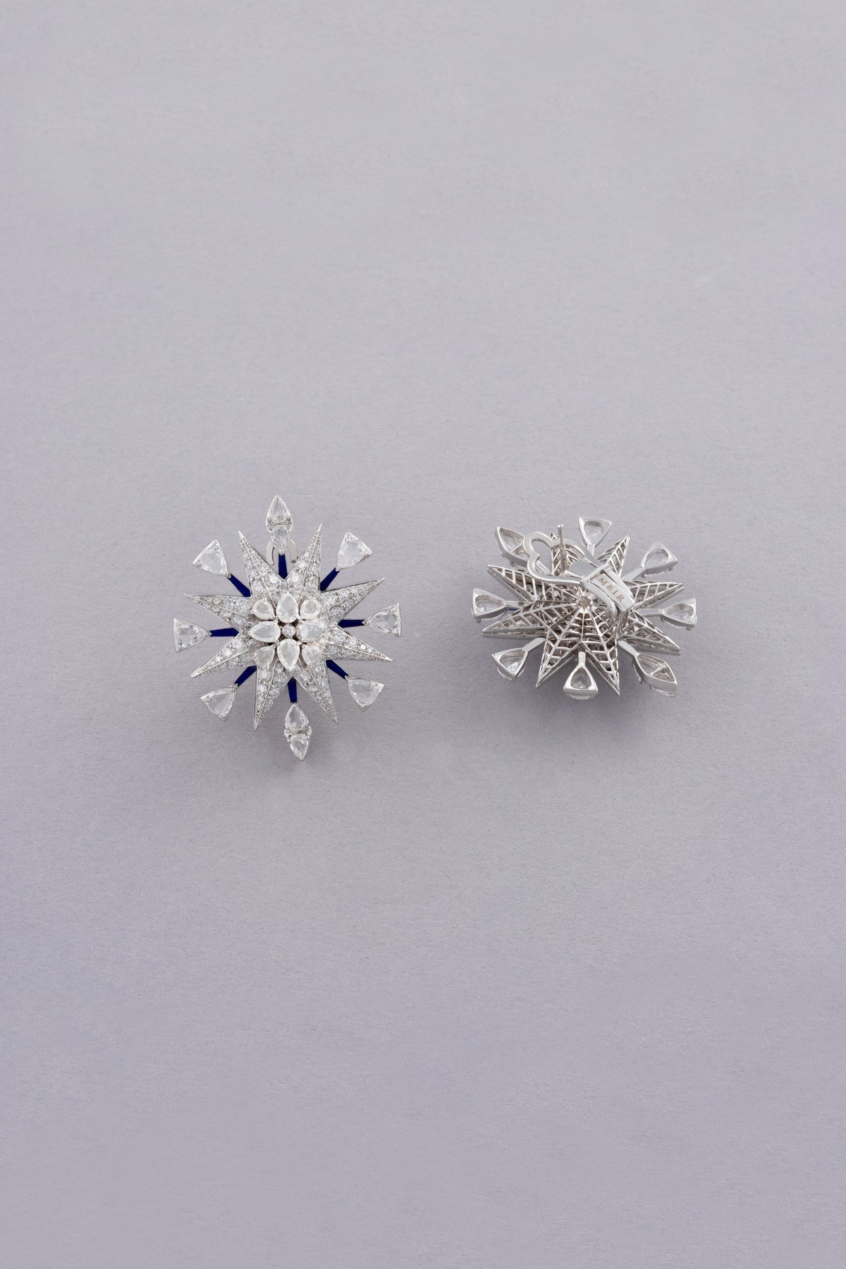 NOVA Radiant Burst Earrings, White Gold, Rose-cut Diamonds and Ceramic Enamel