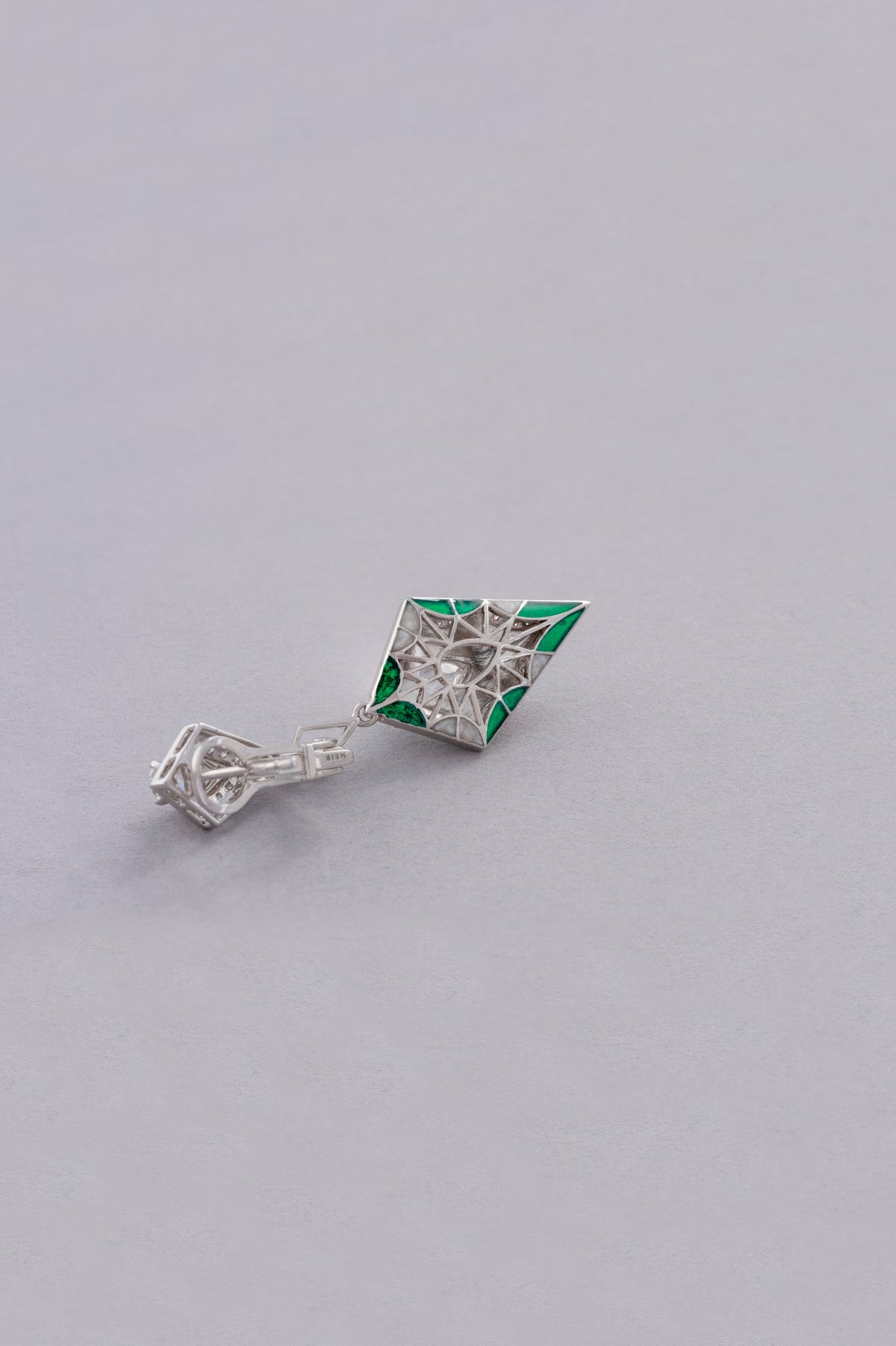 PRISM Kite Earrings, White Gold, Rose-cut Diamonds and Ceramic Enamel