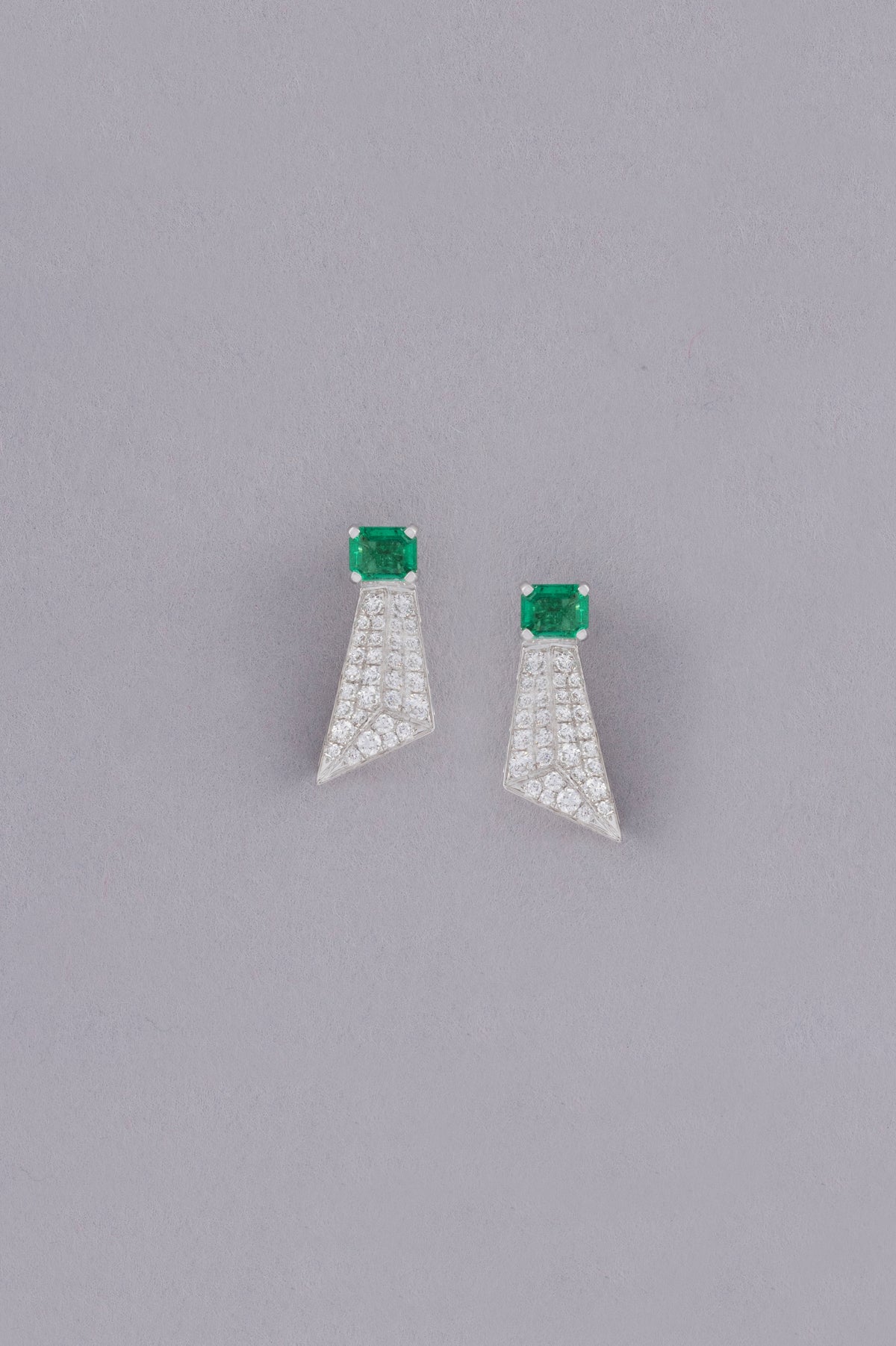 PRISM Emerald-Cut Earrings, White Gold, Brilliant-cut Diamonds and Emeralds