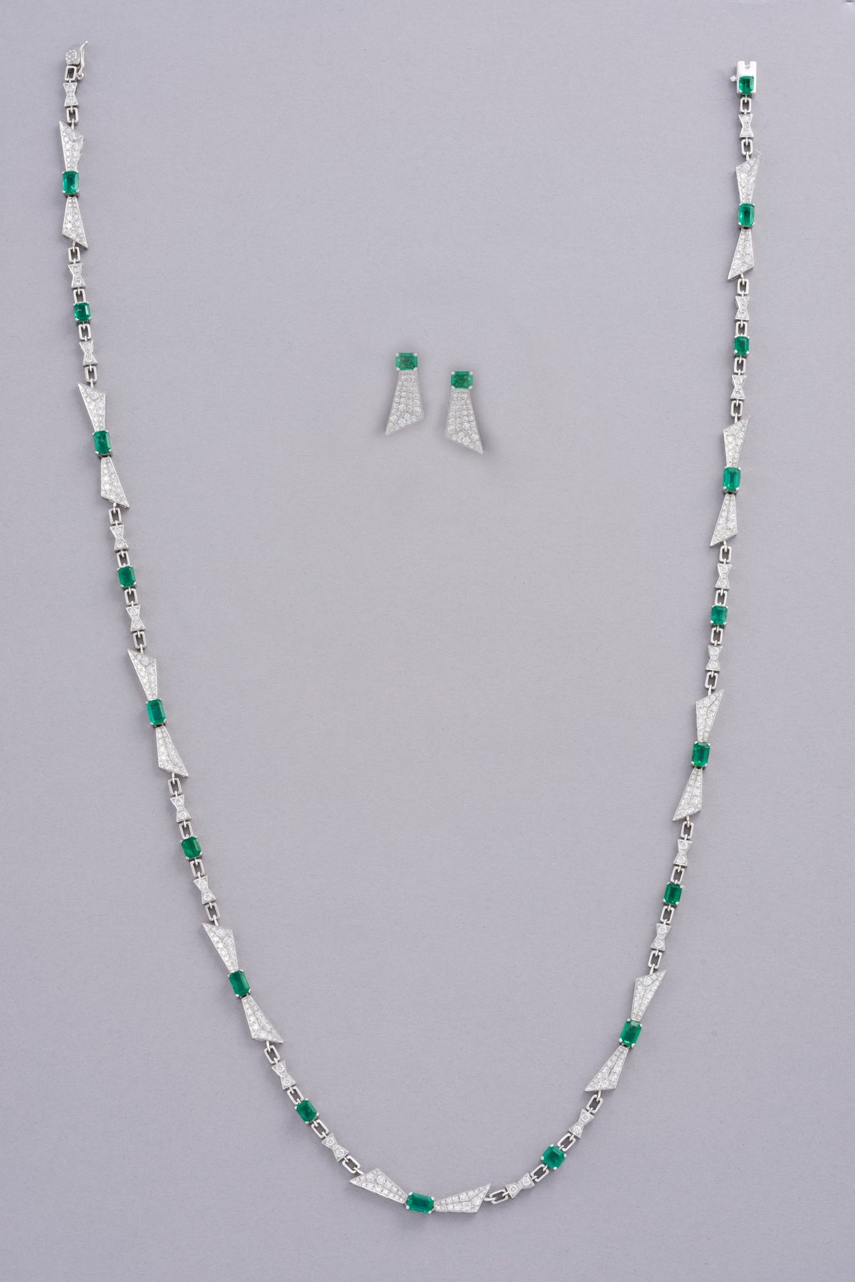 PRISM Emerald-Cut Earrings, White Gold, Brilliant-cut Diamonds and Emeralds