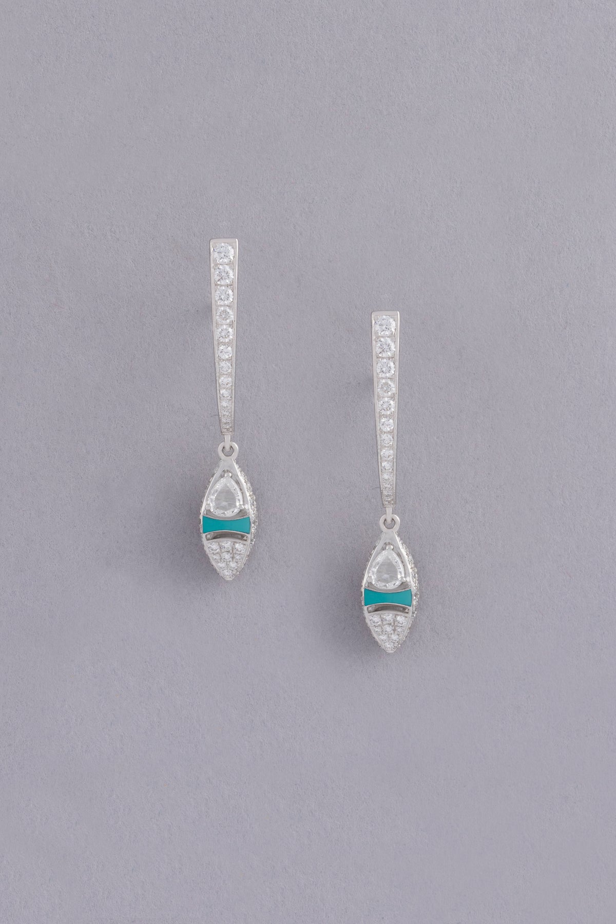 DEW Ripple Earrings, White Gold, Rose-cut Diamonds and Ceramic Enamel