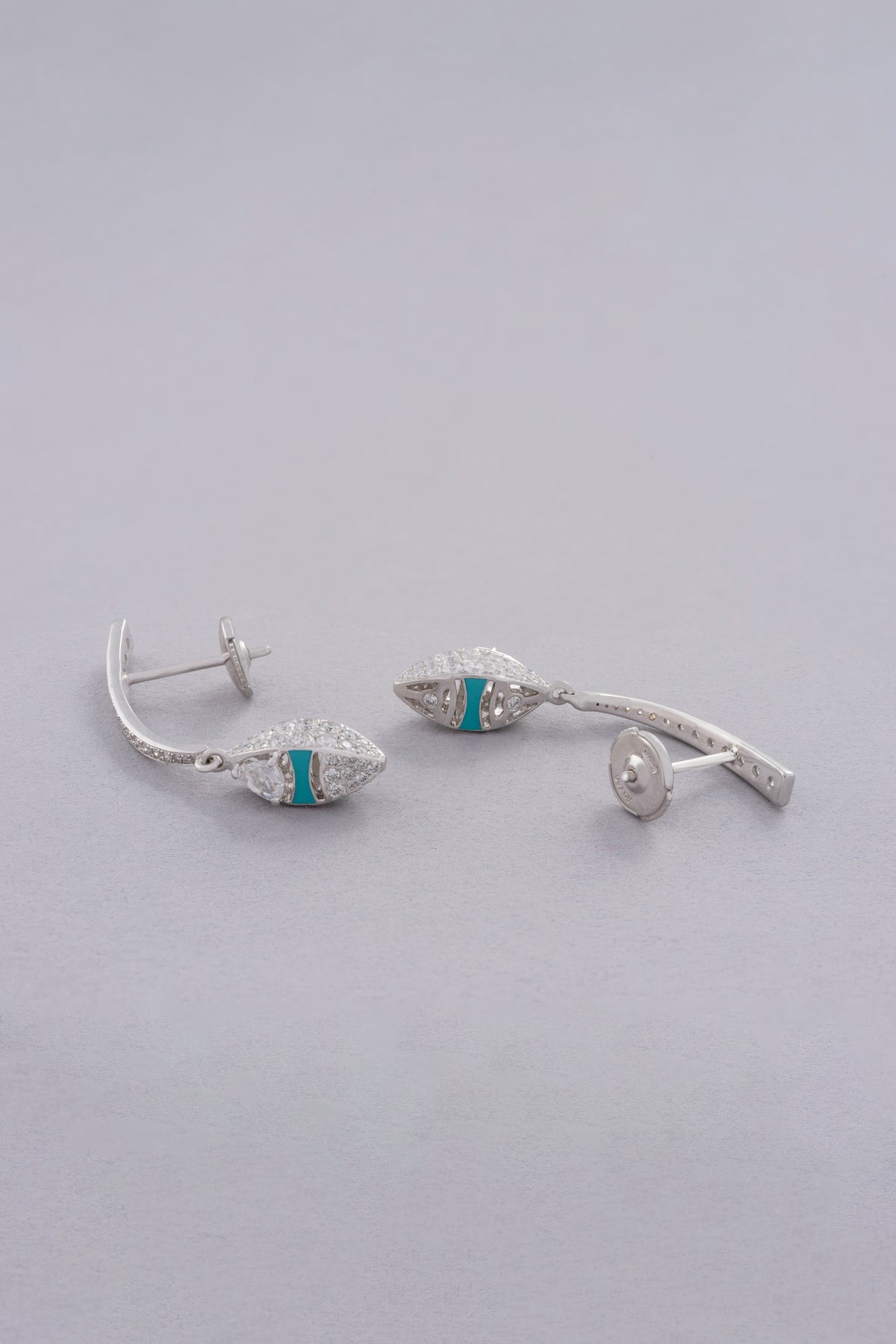 DEW Ripple Earrings, White Gold, Rose-cut Diamonds and Ceramic Enamel