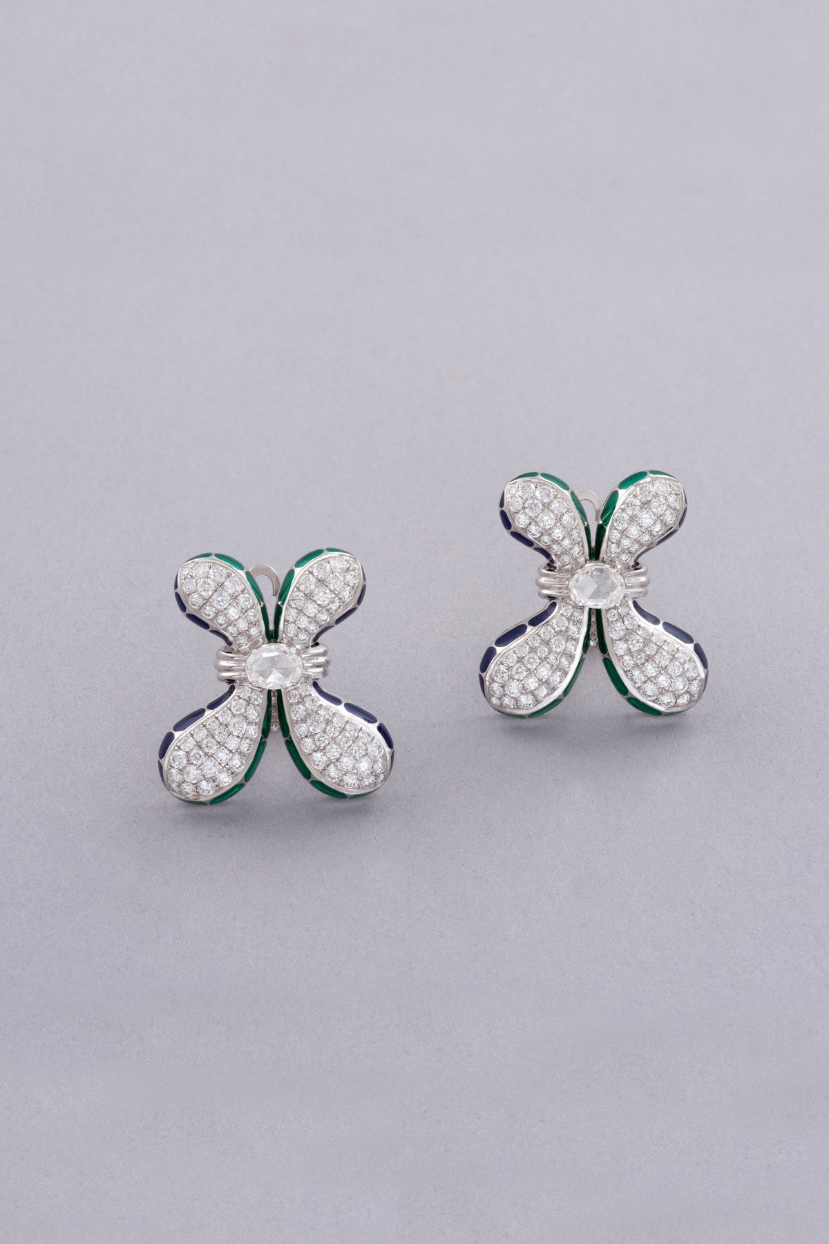FLUTTER Petal Earrings, White Gold, Rose-cut Diamonds and Ceramic Enamel