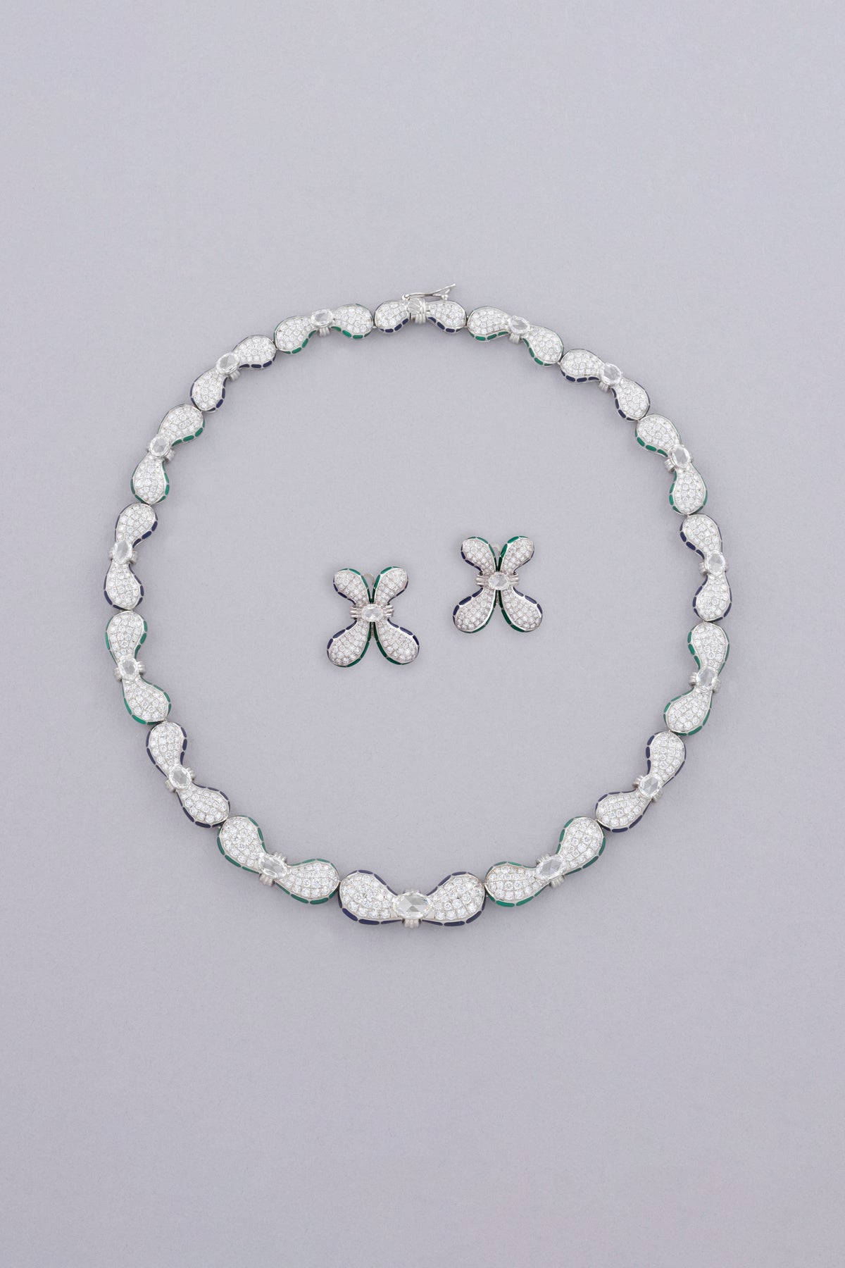 FLUTTER Petal Earrings, White Gold, Rose-cut Diamonds and Ceramic Enamel