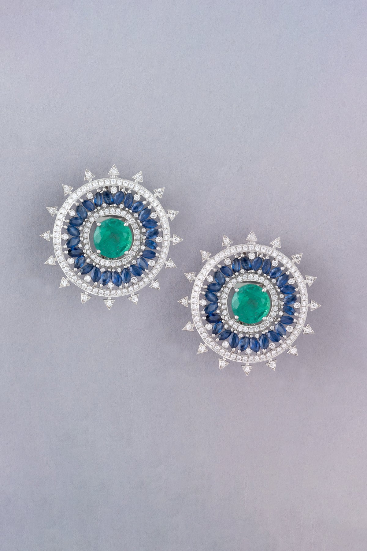 NOVA Constellation Earrings, White Gold, Brilliant-cut Diamonds and Emeralds