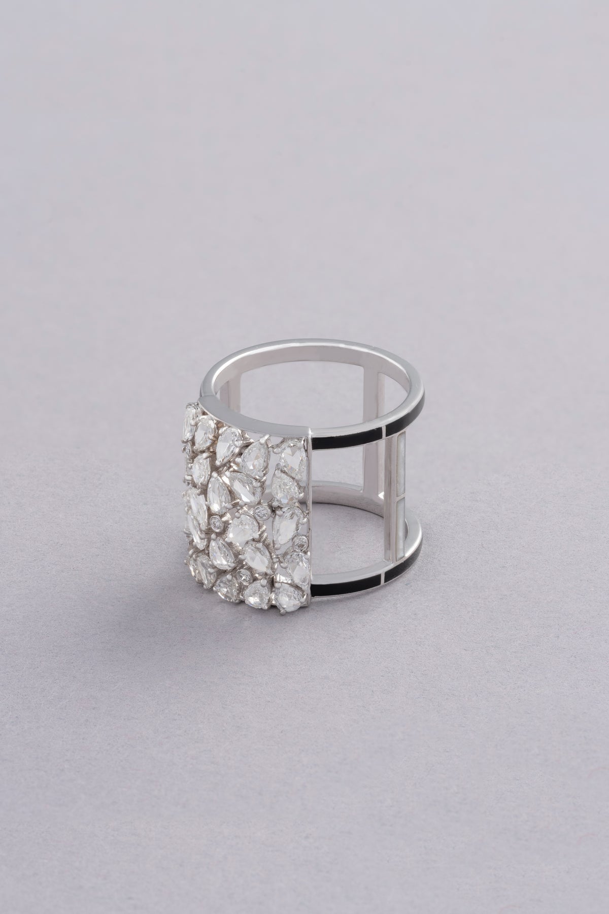 Mosaic Ring, White Gold, Rose-cut Diamonds and Ceramic Enamel