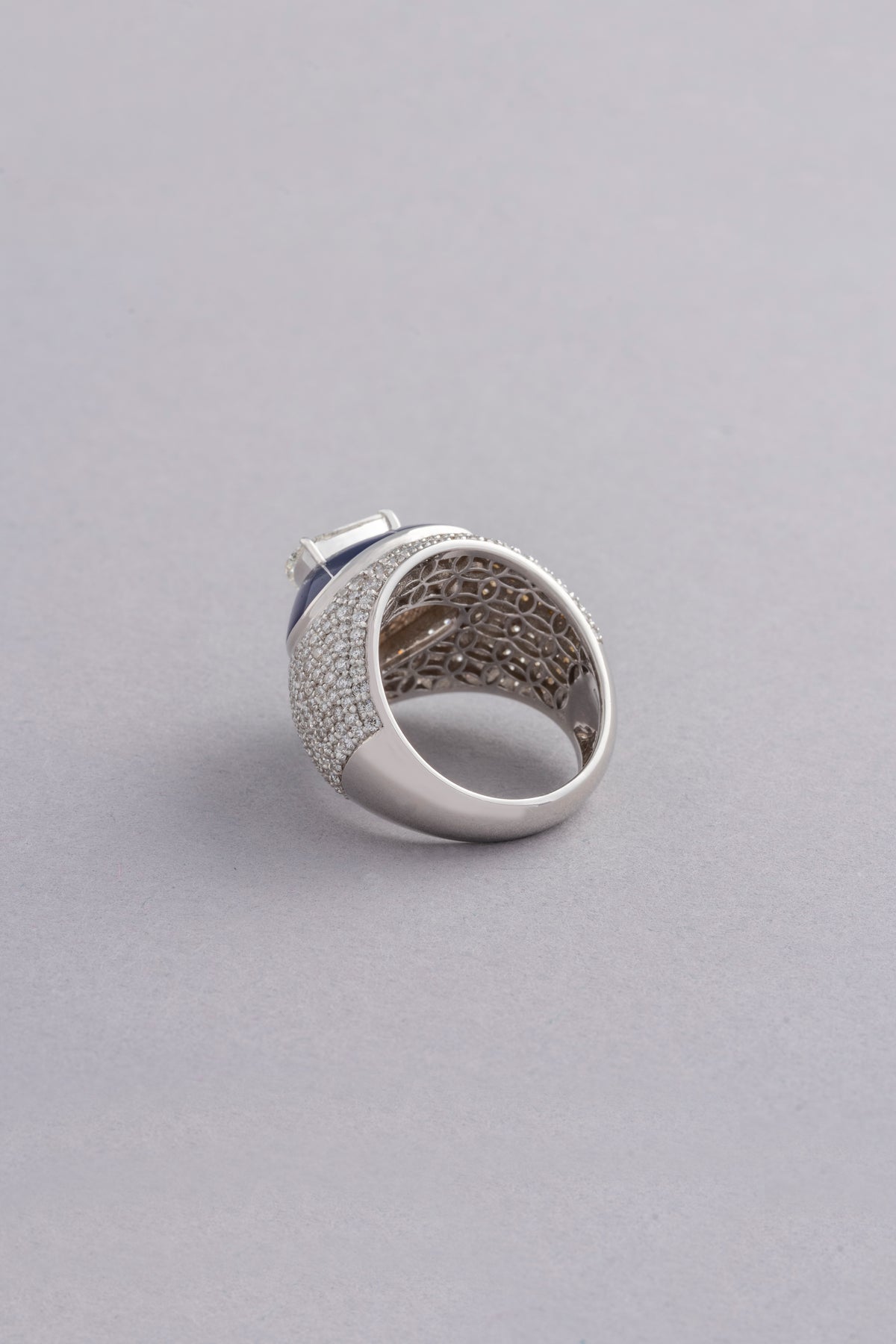 Shield Ring, White Gold, Rose-cut Diamonds and Ceramic Enamel