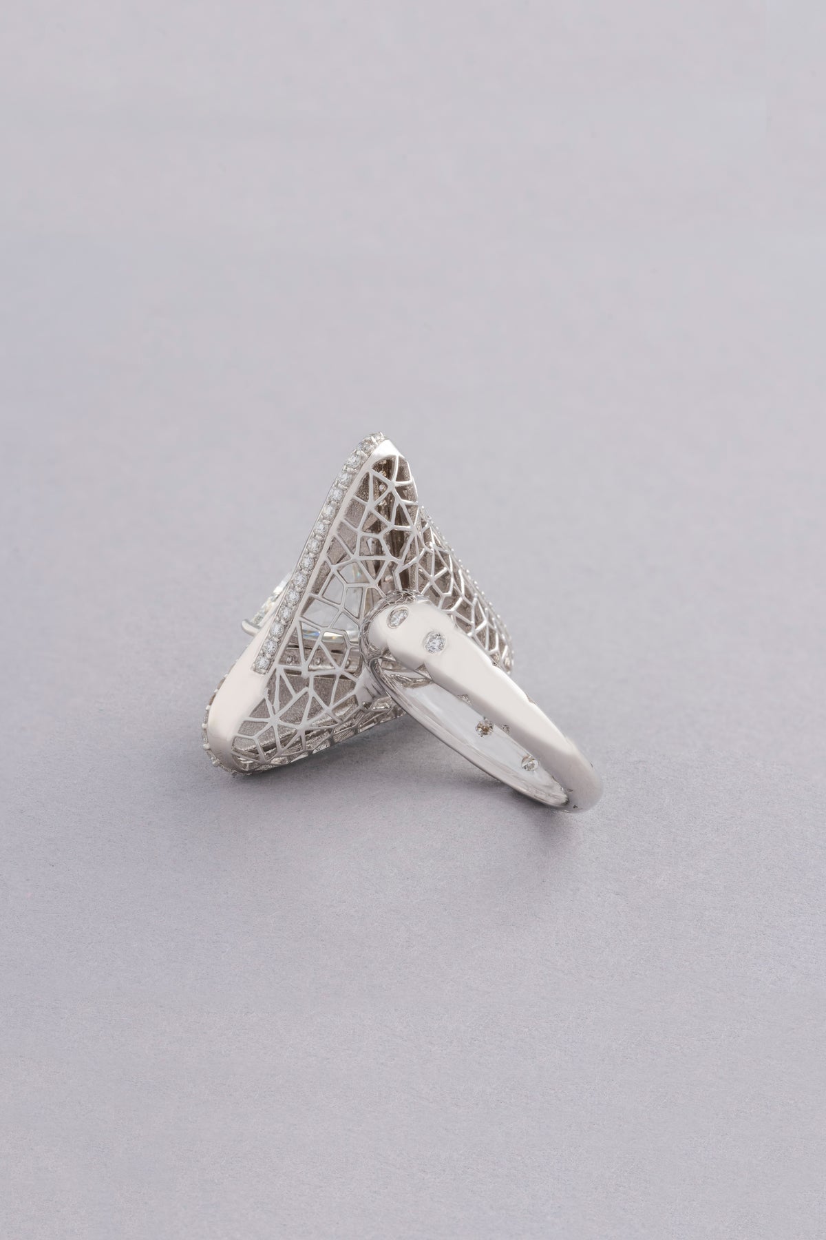 Triad Ring, White Gold, Rose-cut Diamonds and Ceramic Enamel
