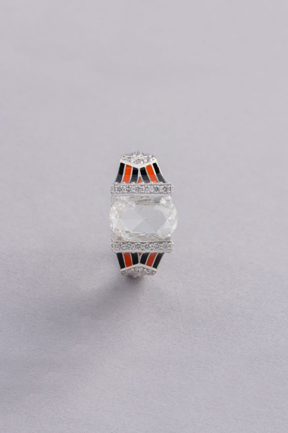 Streamline Ring, White Gold, Rose-cut Diamonds and Ceramic Enamel