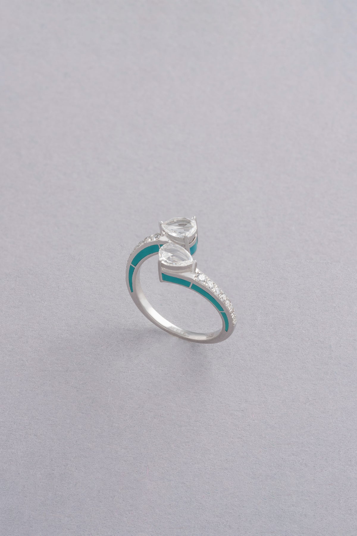 DEW Ripple Ring, White Gold, Rose-cut Diamonds and Ceramic Enamel
